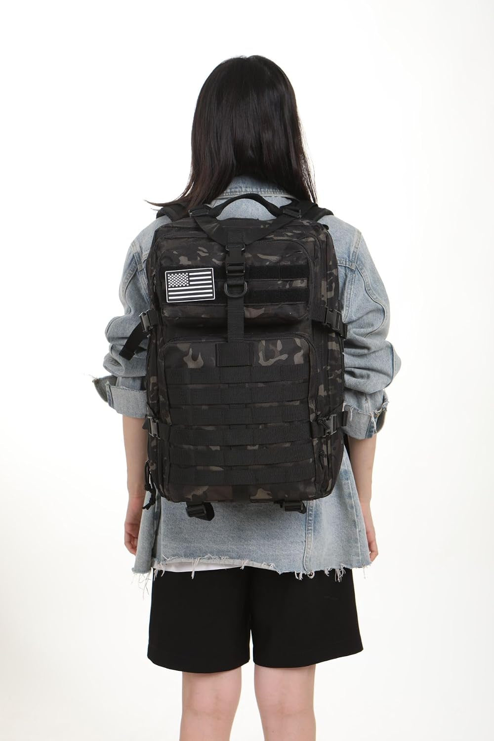 50L Sturdy Nylon Waterproof Fishing Hunting Backpack Outdoor Military Rucksacks Tactical Sports Camping Hiking (Camo Black)