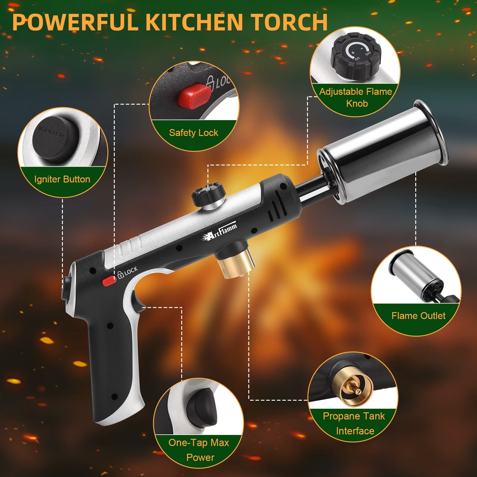 High-Performance Adjustable Flame Propane Torch Gun - Ultimate Grill Gun with Safety Lock for BBQ, Baking, Welding & Outdoor Adventures (Propane Tank Not Included)
