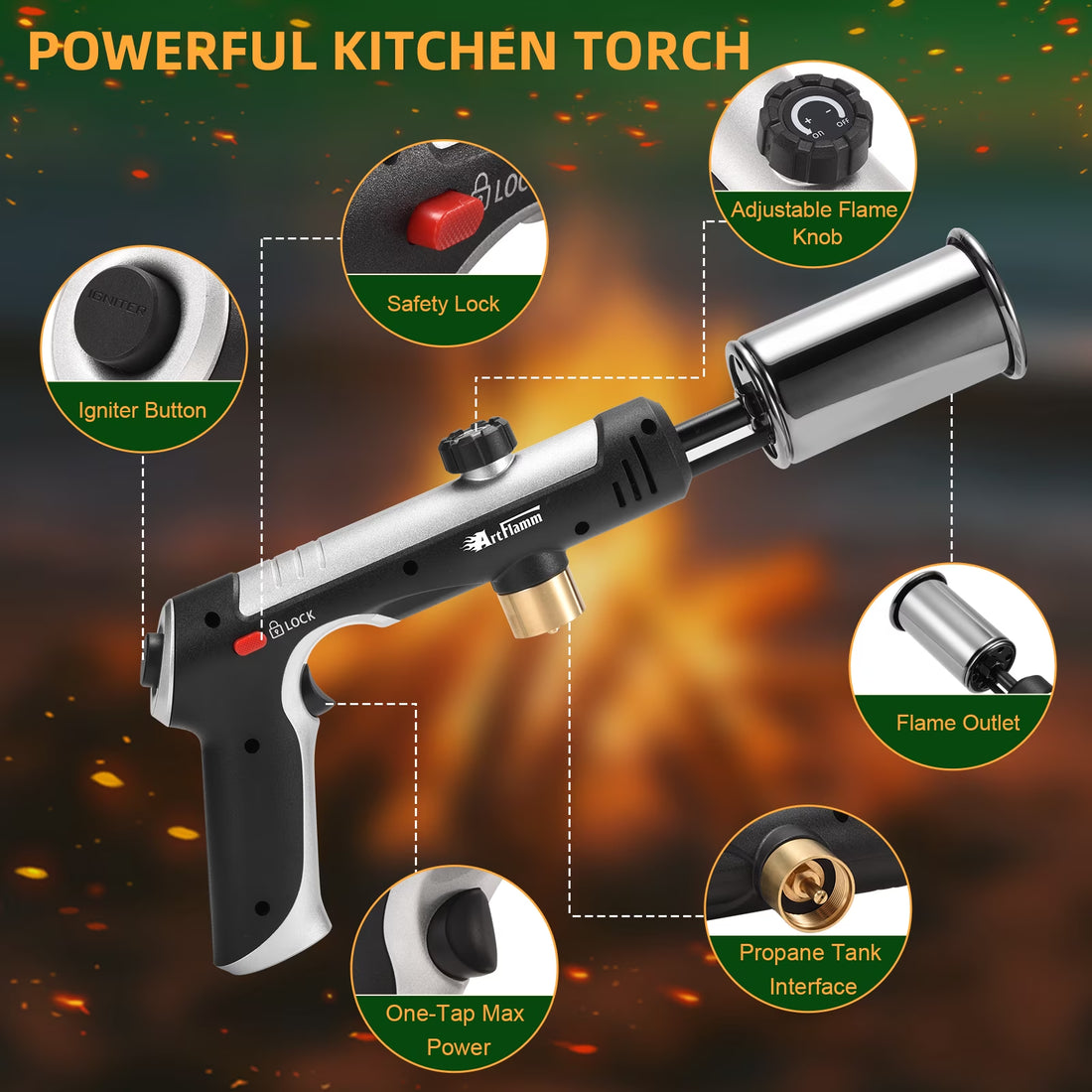 High-Performance Adjustable Flame Propane Torch Gun - Ultimate Grill Gun with Safety Lock for BBQ, Baking, Welding & Outdoor Adventures (Propane Tank Not Included)