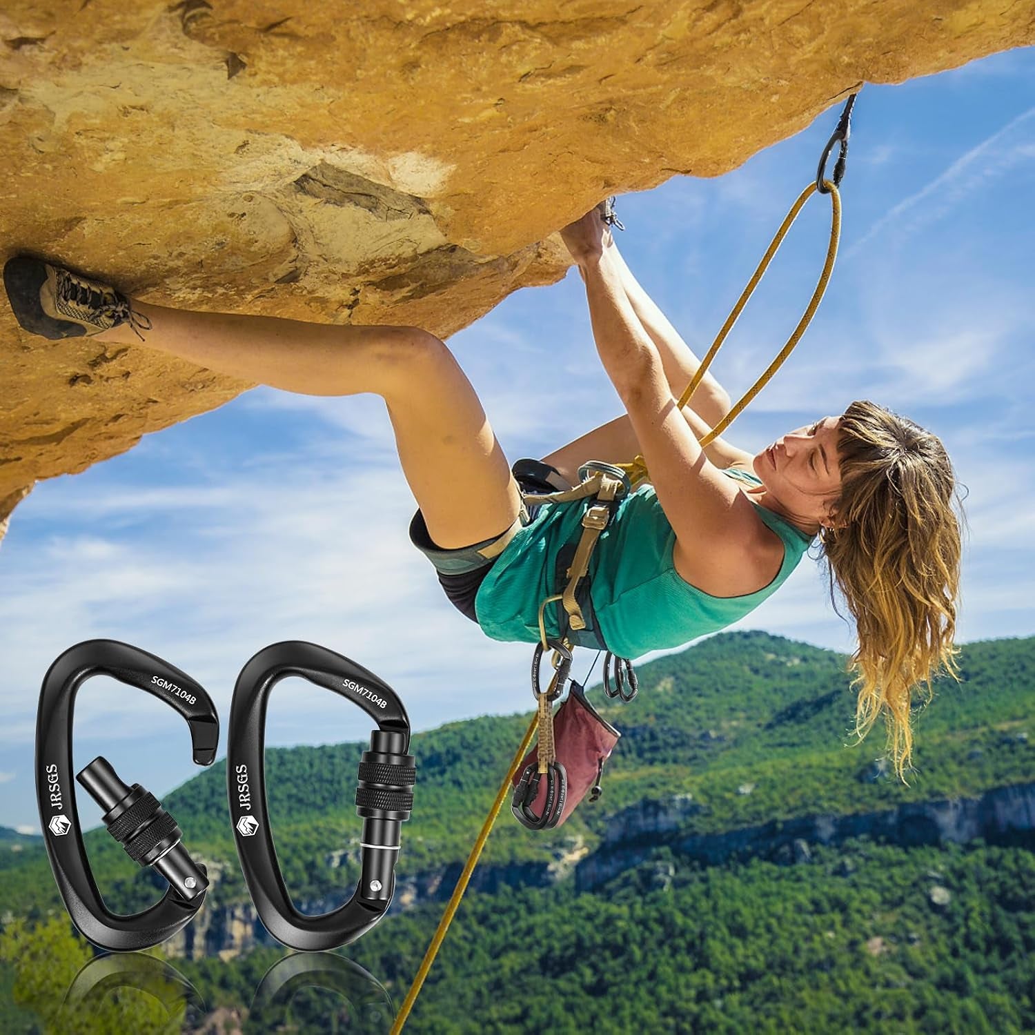 Climbing Carabiner Clips,Locking Carabiner for Camping,Rescue,Hunting | UIAA Certified 25KN Climbing Carabiner,Screw Lock Large Clips,Locking Carabiners for Rappelling, Mountaineering, D Shaped