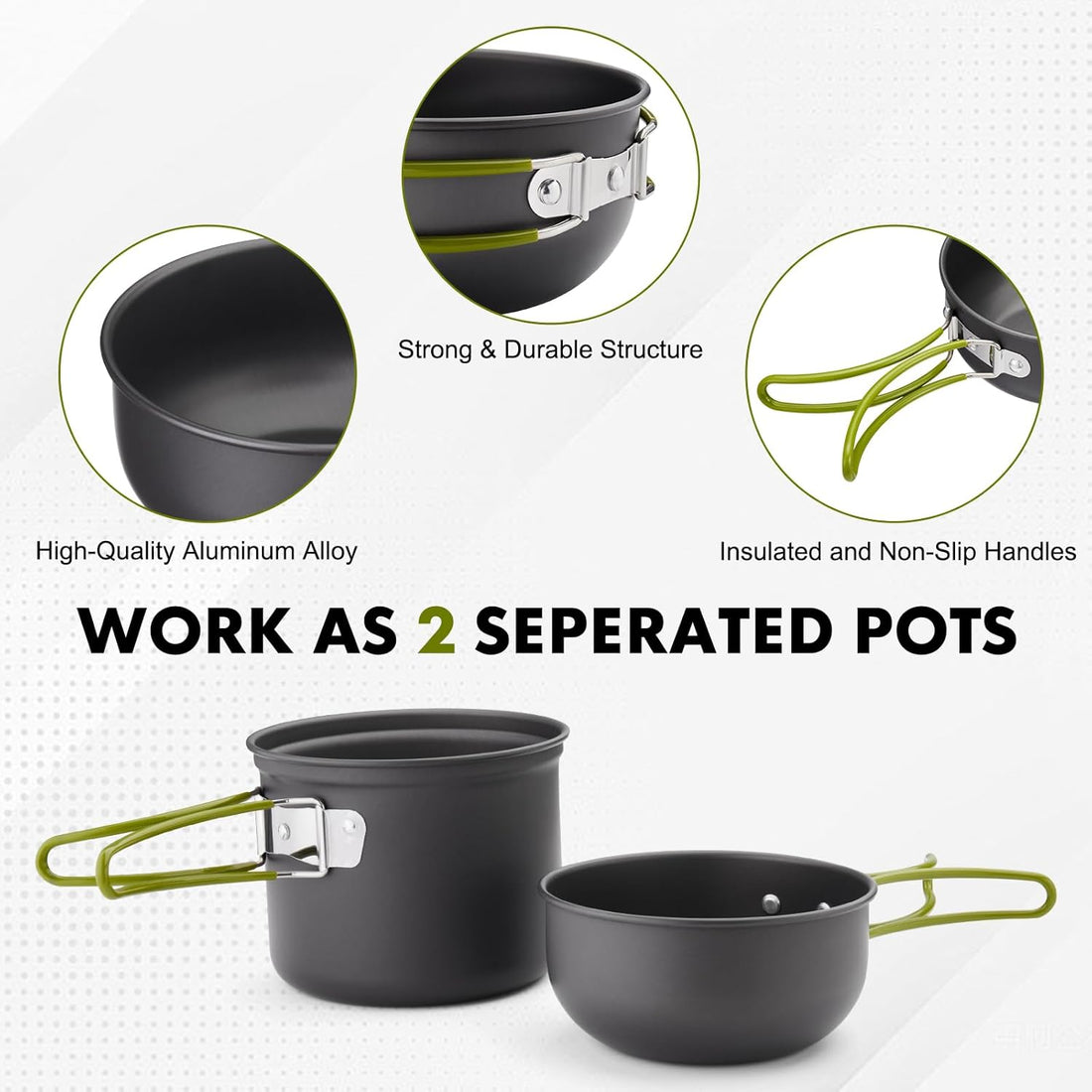 Camping Cookware Kit Backpacking, 0.33Gal Pots and 0.17Gal Pans Set,0.08Gal SUS304 Cup, Forks Knives Spoons for Hiking,Camping,Outdoor Cooking,Picnic,Solo Camping Cookware