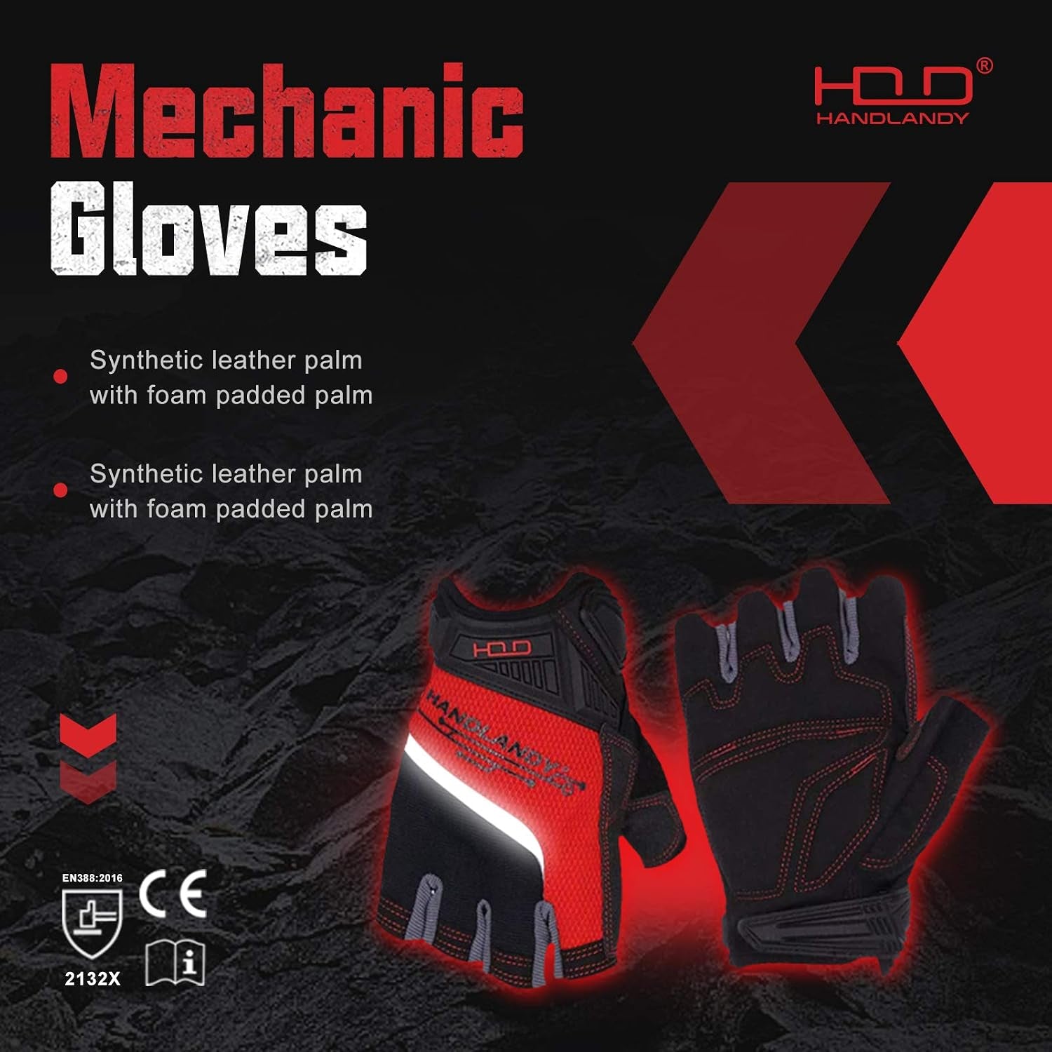Fingerless Work Gloves for Men, Half Finger Working Glove Grip Shock-Absorbing Breathable Uwrist TPR Anti-Collision Gloves for Mens & Women (L)