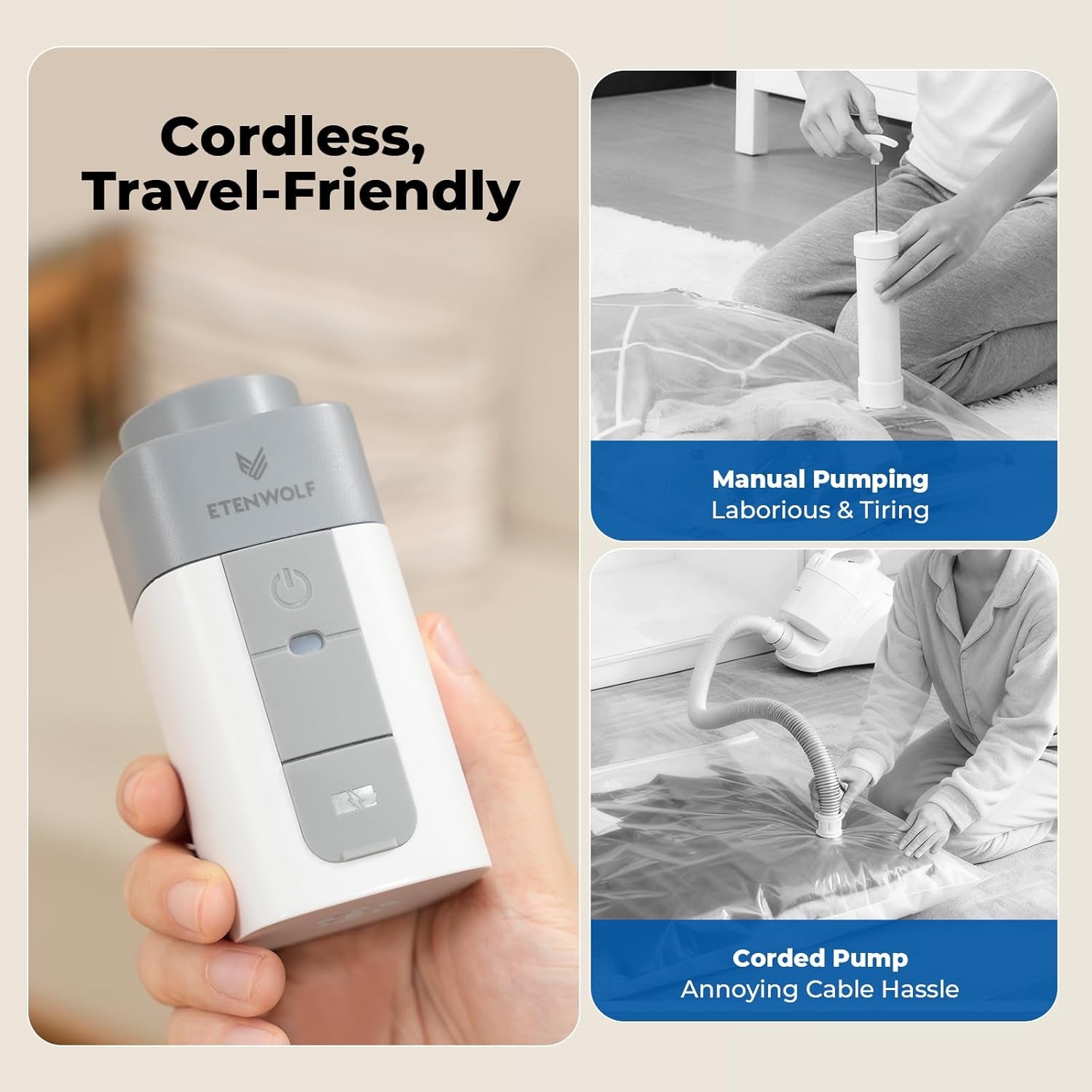 20 Combo Vacuum Storage Bags for Travel with Wireless Pump | Vacuum Seal Bags for Clothing Travel, Compression Packing Bags for Clothes and Blankets, Space Saver Bags in Carry-On Sizes