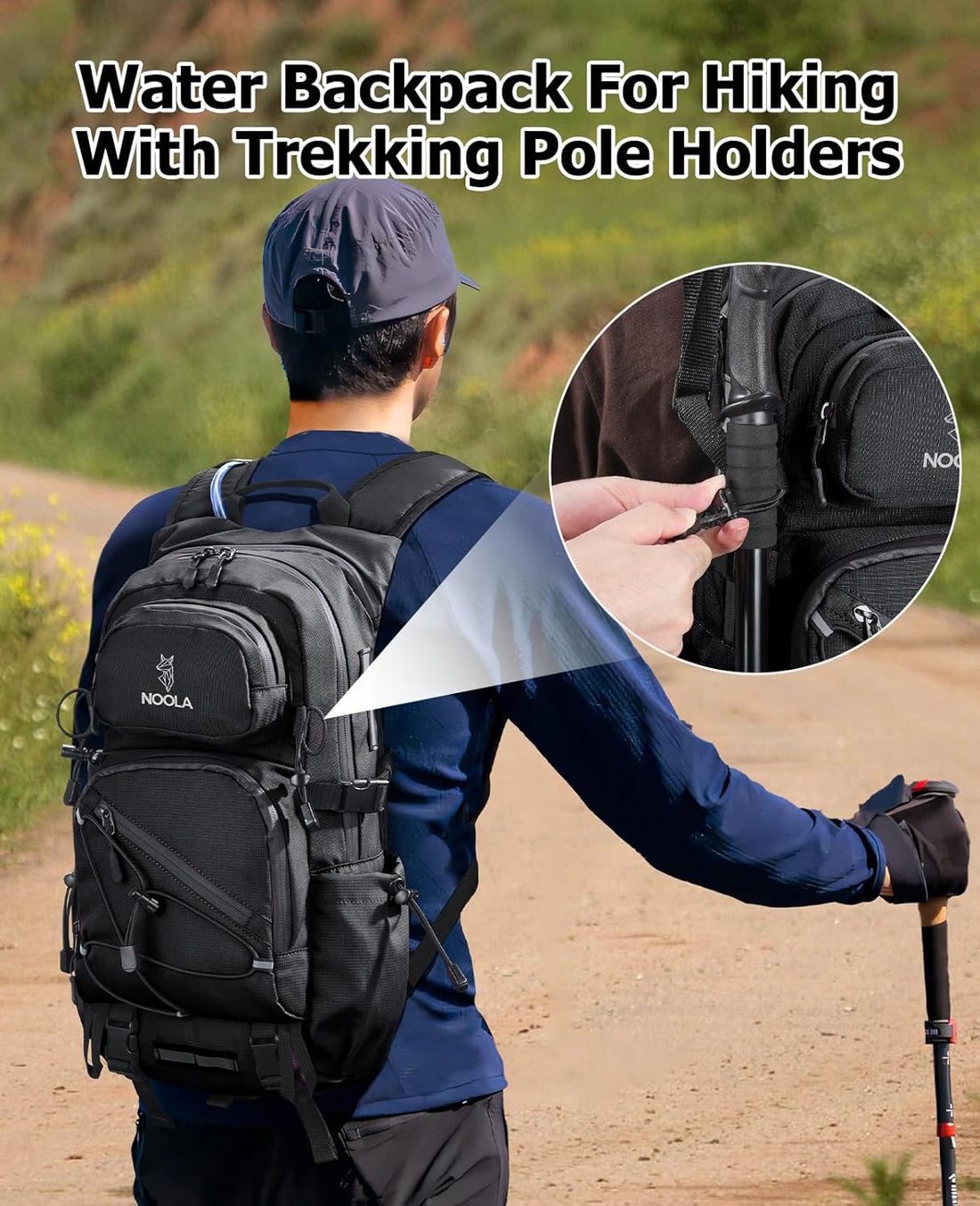 22L Hydration Hiking Backpack with 3L Water Bladder for Women and Men | Lightweight Water Backpack, Phone Holder, Rain Cover, Trekking Pole Holder, Daypack for Cycling Biking Running, Black