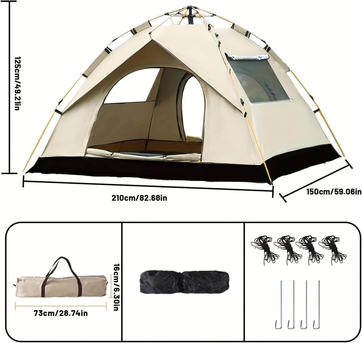 3-4 Person Instant Pop up Tent, Waterproof Outdoor Camping Tent 210X190X135Cm, Portable Family Tent with Carry Bag for Hiking, Backpacking, Picnic, Travel