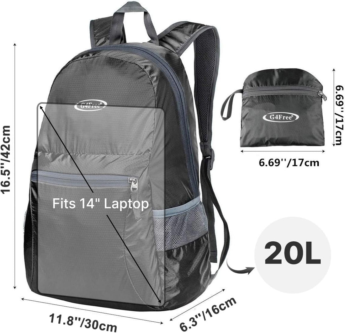 20L Small Packable Travel Hiking Backpack for Men Women | Lightweight Foldable Waterproof Daypack for Outdoor, Black