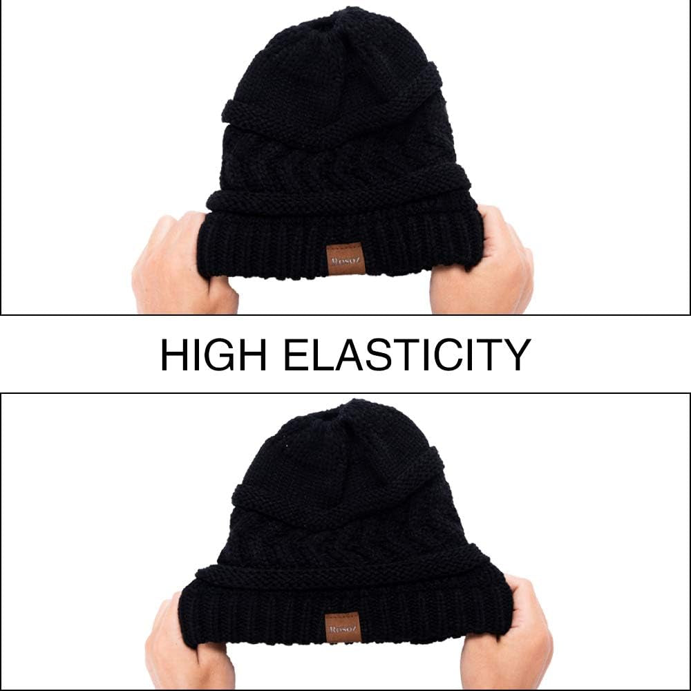 1&2 Packs Ponytail Beanie for Women,Winter Warm Beanie Tail Soft Stretch Cable Knit Messy High Bun Hat