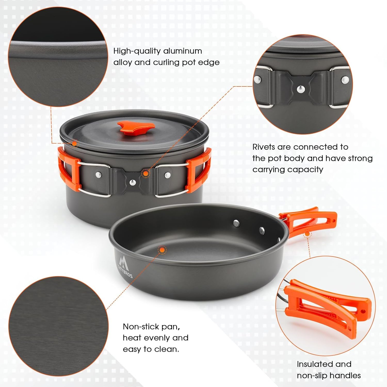 17Pcs Camping Cookware Mess Kit,For Camping,Backpacking,Picnic | 0.45Gal Pot,7Inches Pan,0.30Gal Kettle Set with 2 Set Stainless Steel Cups Plates Forks Knives Spoons,Pots, Pans & Griddles