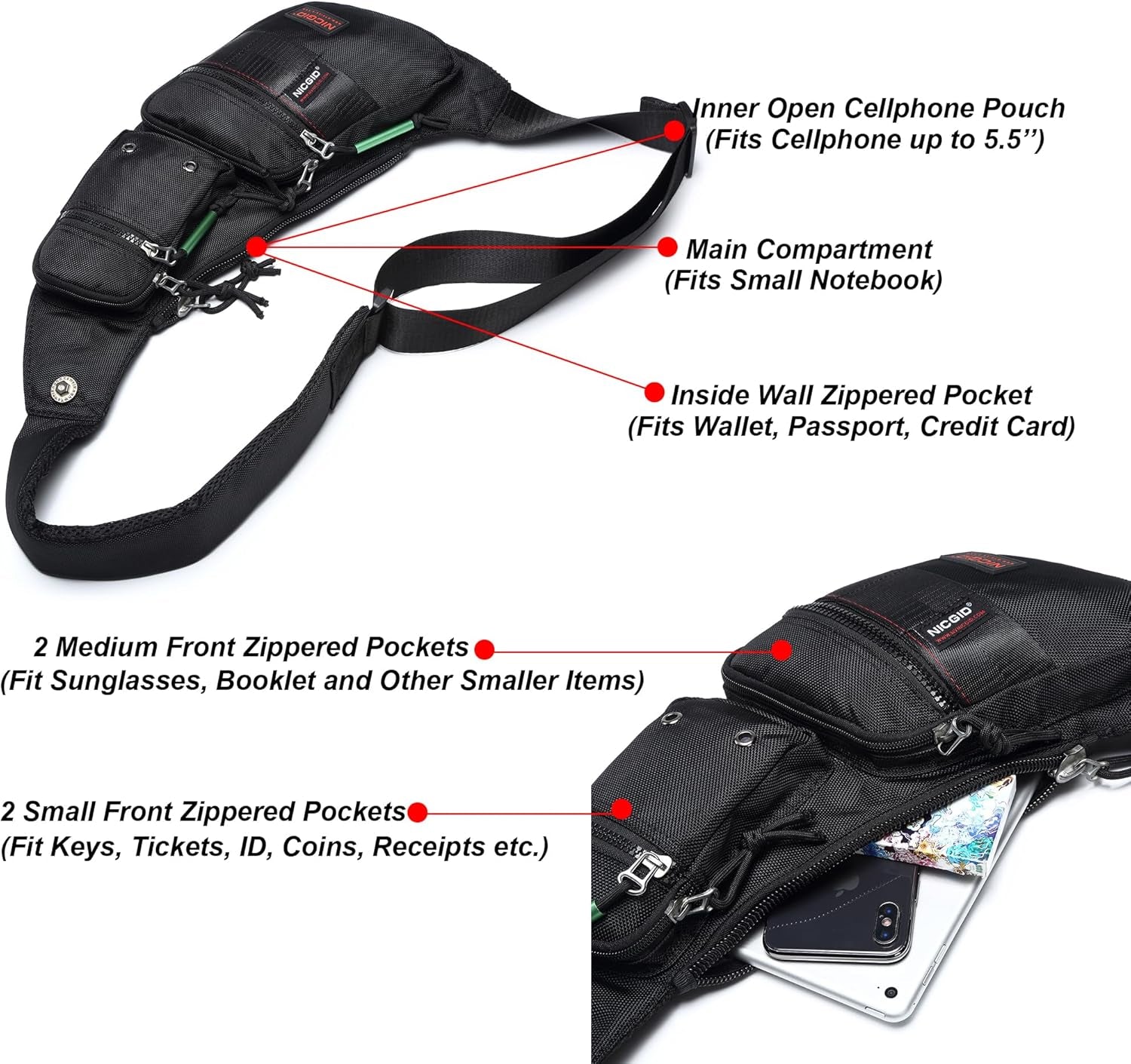 Sling Bag Chest Shoulder Backpack Crossbody Daypack for Men Women | Travel Outdoor Hiking Concealed Carry Fishing Fanny Tool Small Casual