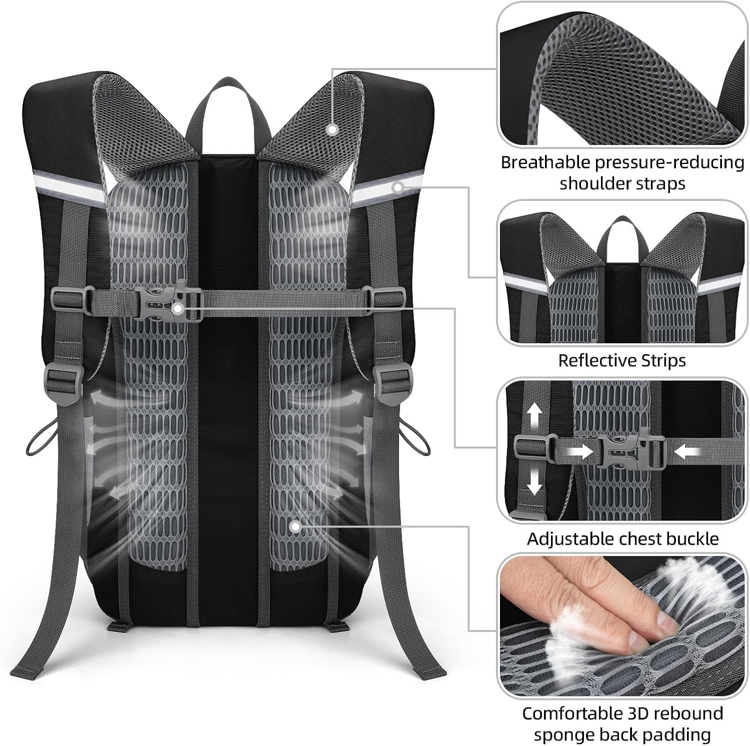 20L Lightweight Hiking Backpack, Waterproof Daypack for Camping | 210D Tear-Resistant Nylon, Breathable Shoulder and Back Panel, Multi-Compartment,Hydration System,Reflective Strip,Bungee Net
