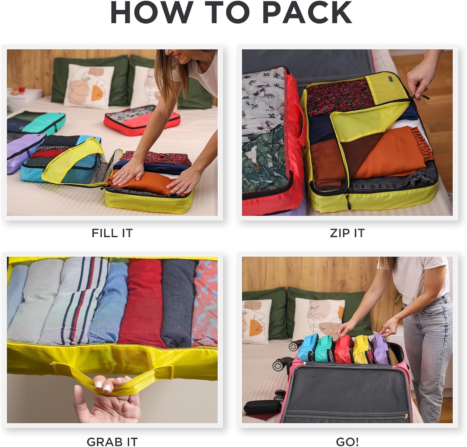 Large Packing Cubes for Travel - 5Pc Packing Cubes for Suitcases - Lightweight Luggage Organizer Bags (Non-Compression)