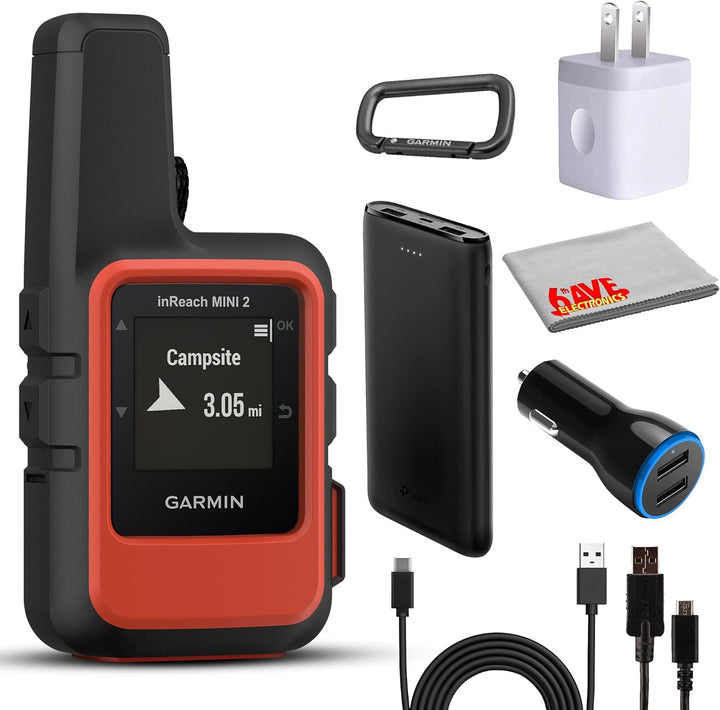 Garmin Inreach Mini 2 Satellite Communicator (Flame Red) Bundle | for Off-Grid Messaging, SOS & Location Sharing | Lightweight Compact Rugged Design | Portable GPS Handheld for Hiking + More