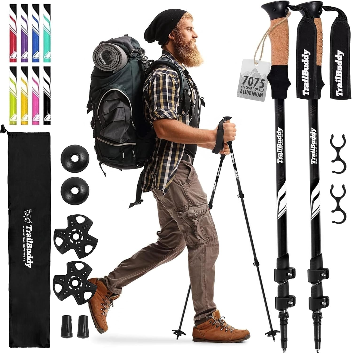 Trekking Poles – Lightweight 7075 Aluminum Hiking Poles for Women, Men & Seniors – Collapsible Walking Sticks for Travel, Trails & Balance
