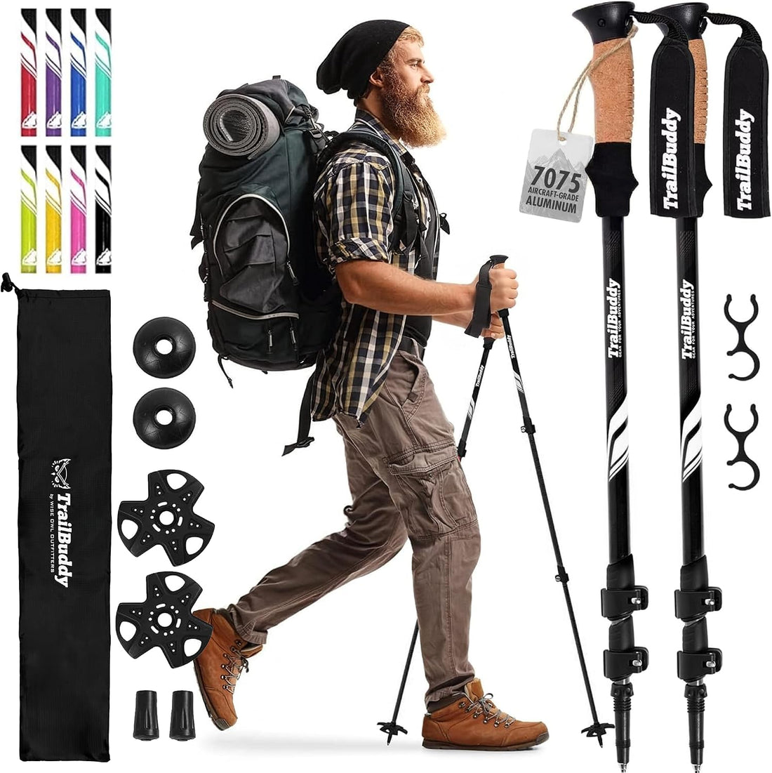 Trekking Poles – Lightweight 7075 Aluminum Hiking Poles for Women, Men & Seniors – Collapsible Walking Sticks for Travel, Trails & Balance