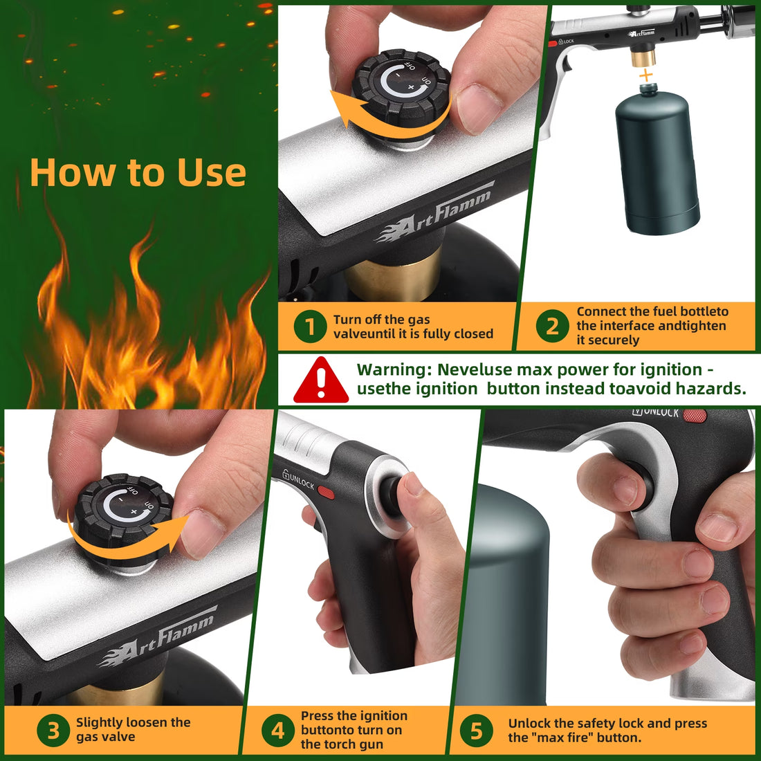 High-Performance Adjustable Flame Propane Torch Gun - Ultimate Grill Gun with Safety Lock for BBQ, Baking, Welding & Outdoor Adventures (Propane Tank Not Included)
