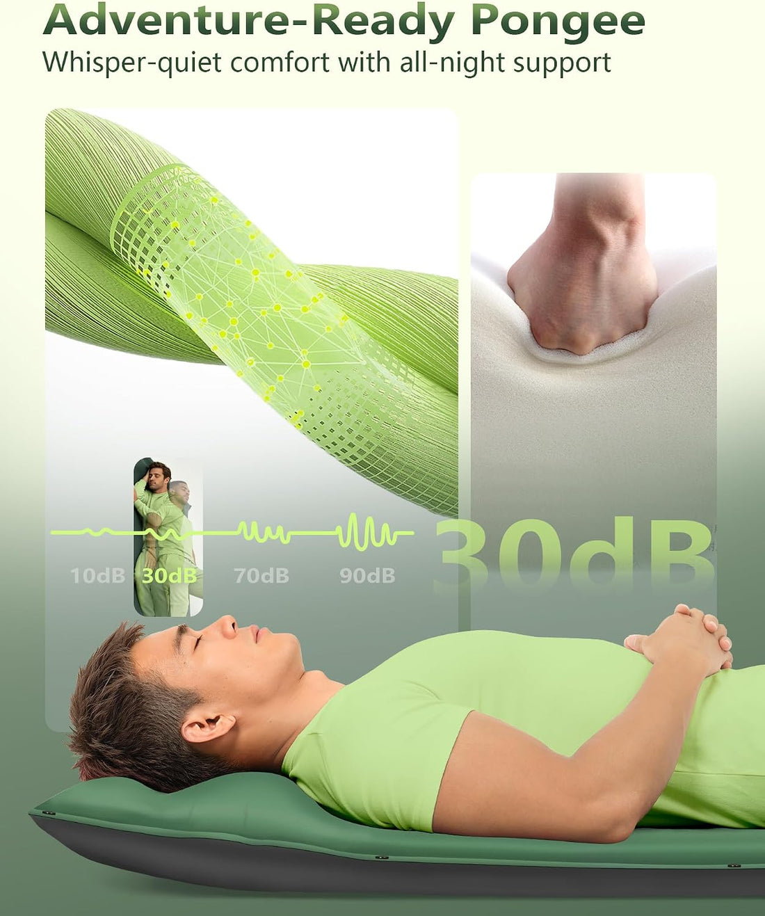 Self-Inflating Sleeping Pad with Built-In Pillow, 8R-Value 4 Season | 30D High-Density Foam Sleeping Mat, Lightweight Portable Camping Mat for Backpacking Hiking Travel, Snap Together for Couples