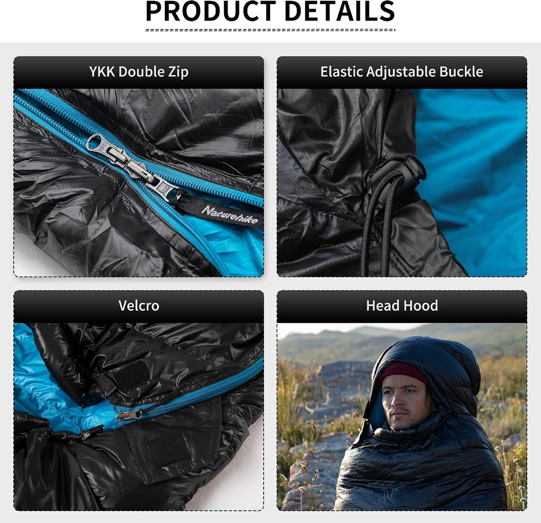 Ultralight down Sleeping Bag, 650FP Backpacking Sleeping Bag for Adults, 40.4℉ Waterproof Sleeping Bags for Camping, Hiking, Traveling with Compression Sack