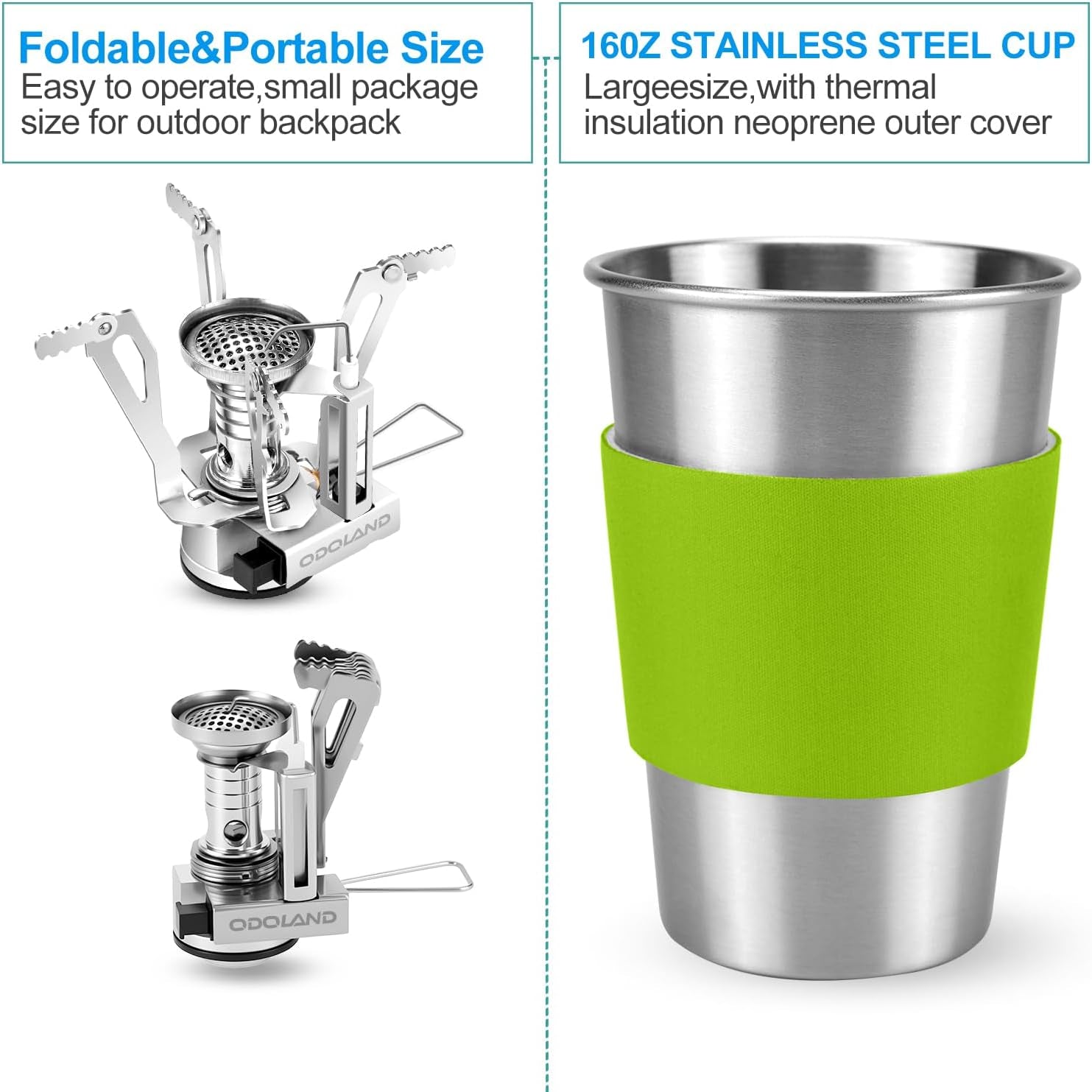 Camping Cookware Stove Set with 1.2L/0.6L Pots and Protable Stove | Stainless Steel Cup, Tank Bracket, Carabiner, Canister Stand Tripod, Fork Spoon Knive Kit for Backpacking Hiking Picnic