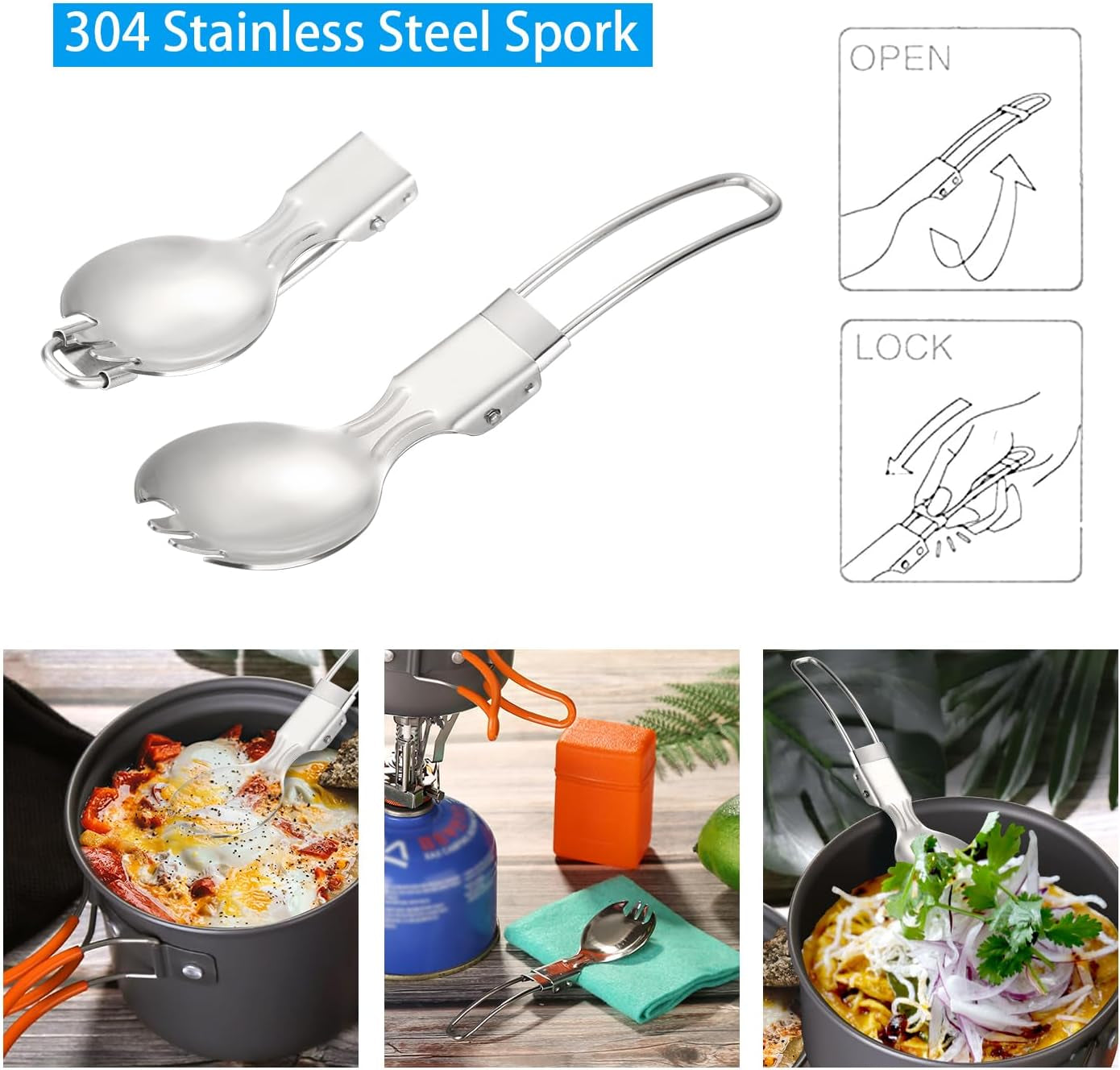 Camping Cookware Mess Kit, Lightweight Pot Stove Spork Set | Protable 6Pcs Backpacking Gear with Carry Mesh Bag for Outdoor Camping Cooking Hiking and Picnic
