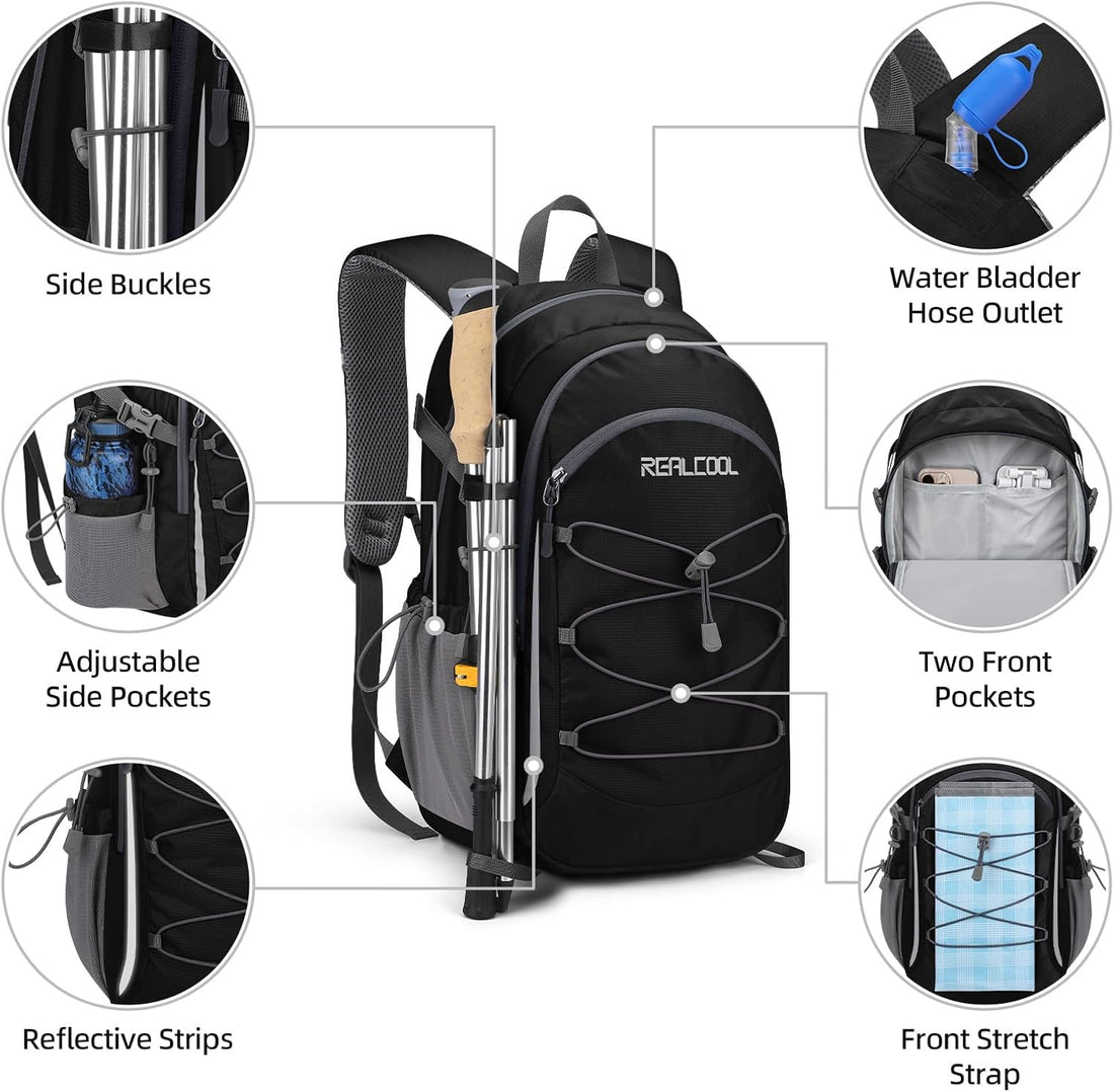 20L Lightweight Hiking Backpack, Waterproof Daypack for Camping | 210D Tear-Resistant Nylon, Breathable Shoulder and Back Panel, Multi-Compartment,Hydration System,Reflective Strip,Bungee Net
