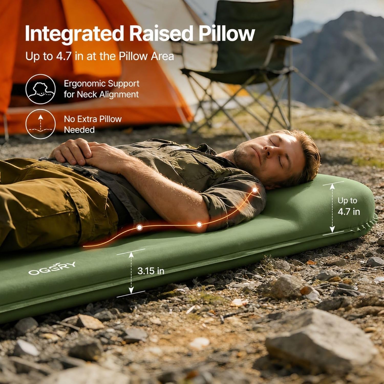 Self-Inflating Sleeping Pad, 3" Memory Foam Camping Mattress | Built-In Foot Pump, Insulated Foam, Memory Foam, Car Camping, Tent Camping, Backpacking, Compact Storage, 4-Season