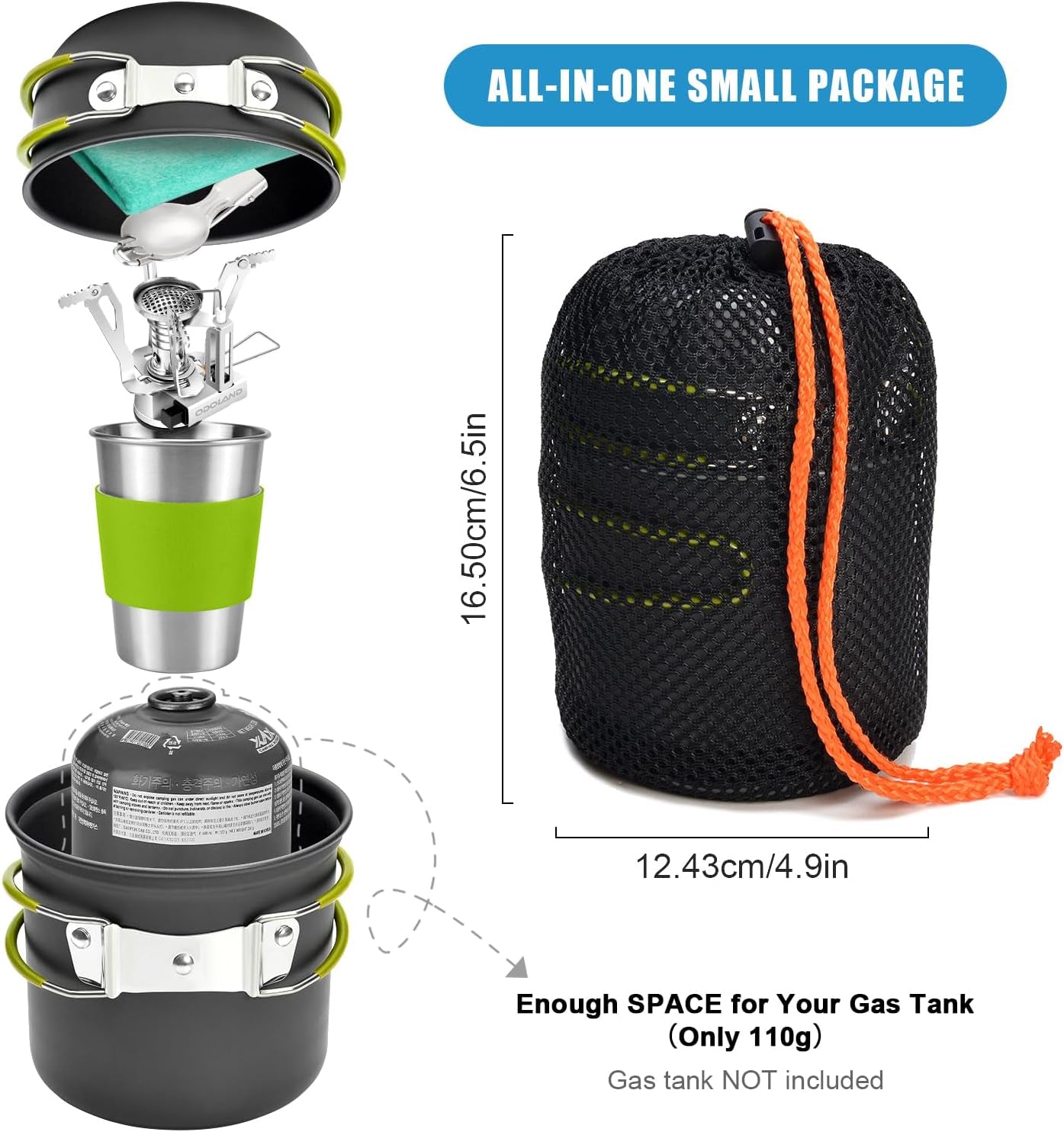 Camping Cookware Stove Set with 1.2L/0.6L Pots and Protable Stove | Stainless Steel Cup, Tank Bracket, Carabiner, Canister Stand Tripod, Fork Spoon Knive Kit for Backpacking Hiking Picnic