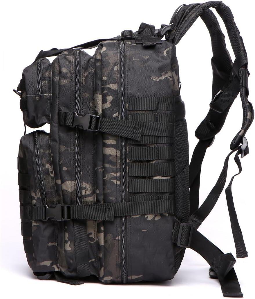 50L Sturdy Nylon Waterproof Fishing Hunting Backpack Outdoor Military Rucksacks Tactical Sports Camping Hiking (Camo Black)