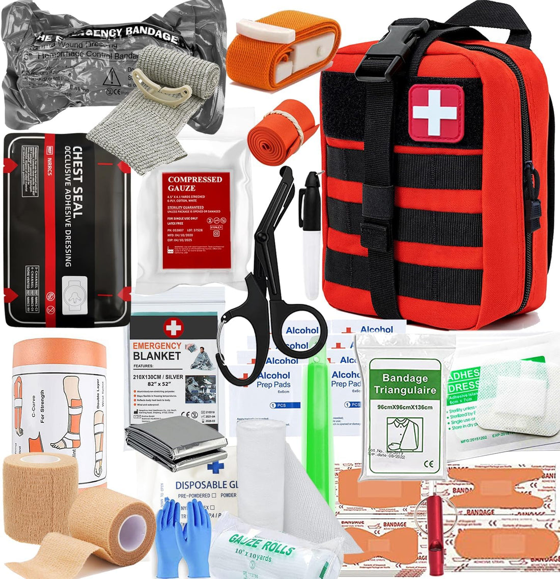 IFAK Kit Trauma Kit Military Medical First Aid Kits Bleeding Contral Emergency Survival Bug Out Bag for Camping Gear Supplies Hiking (Red)