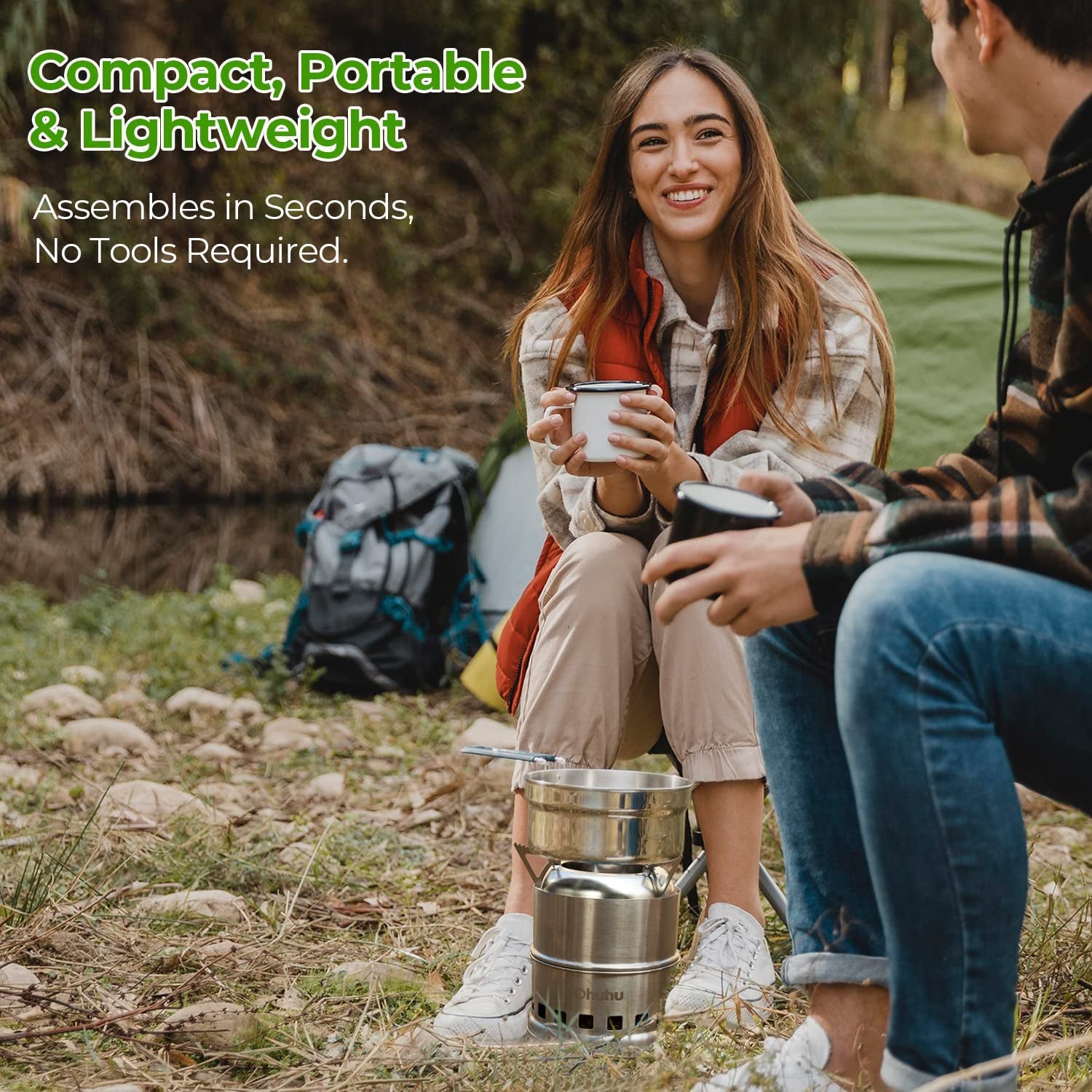Camping Stove,  Camp Stove Wood Burning Stove Stainless Steel Stoves Mini Portable Stove for Camping Picnic BBQ Backpacking Hiking Survival Emergency Cooking Outdoor with Grill Grid Carry Bag | Hlein Stove Wood Burning Stove Stainless Steel with Carry Bag for BBQ Picnic Hiking Travel Survival Equipment