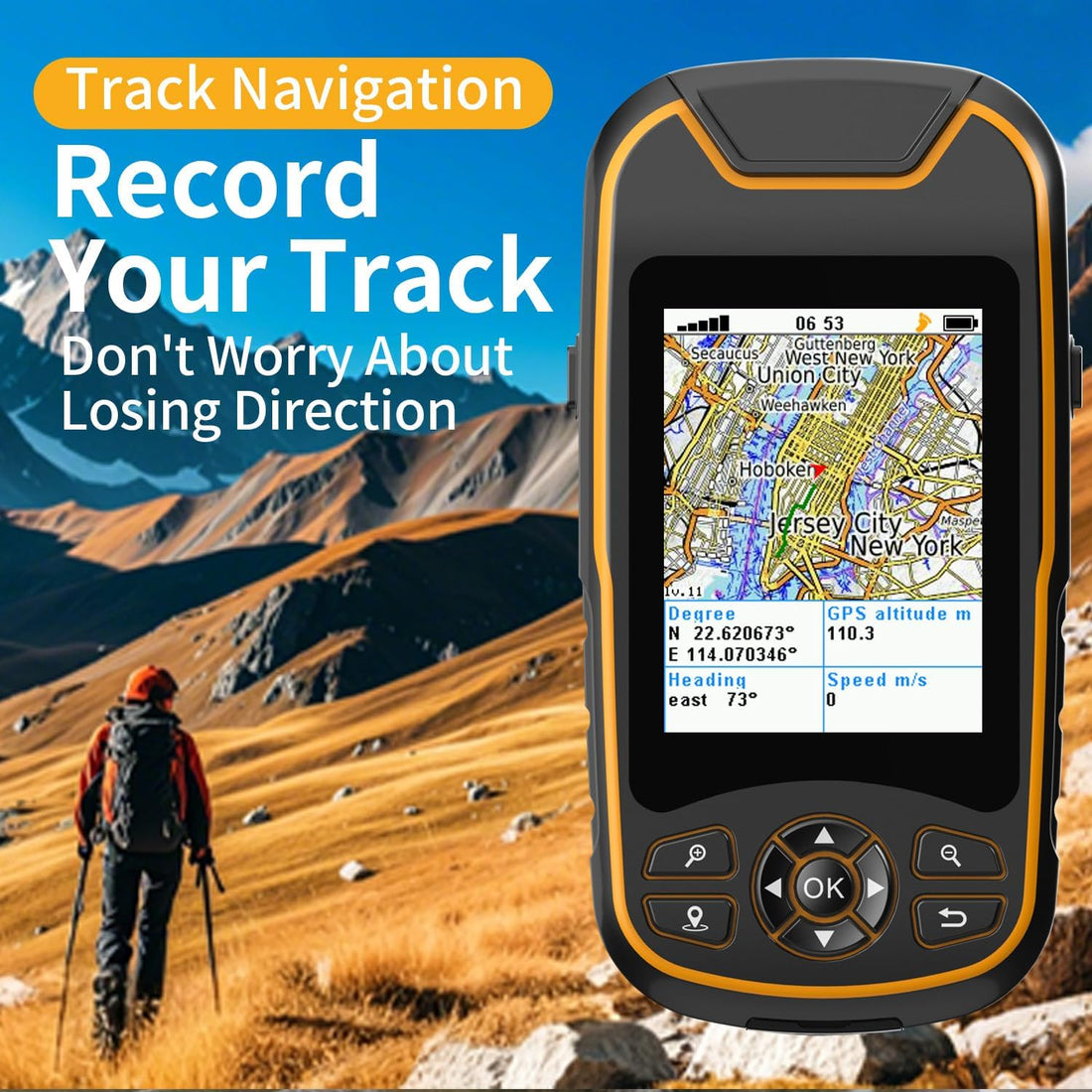 Handheld GPS for Hiking, Rugged and Waterproof Handheld GPS Navigator, 3.2" Sunlight Readable Screen, Compact Satellite Handheld GPS with USA Topo Map, Multi-Gnss Support, Extra Battery Life