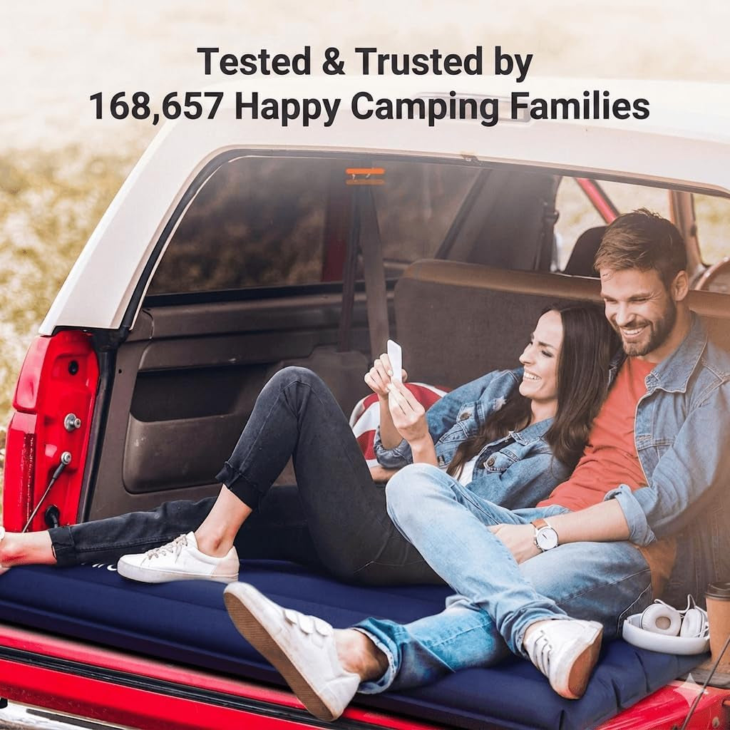 Double Sleeping Pad for Camping, Ultralight 4" Extra-Thick Camping Mattress 2 Person, Inflatable Backpacking Sleeping Mat, Hiking Air Mattress for Tent (Navy Footpump 79X47.5In)
