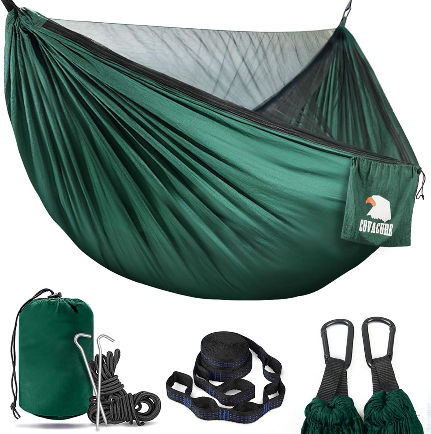 Camping Hammock, 772 Lbs Capacity Double Hammock - Dark Green | Lightweight Hammocks with Tree Straps & Carry Bag, Durable Parachute Nylon, Portable for Hiking, Backyard, Travel, Beach