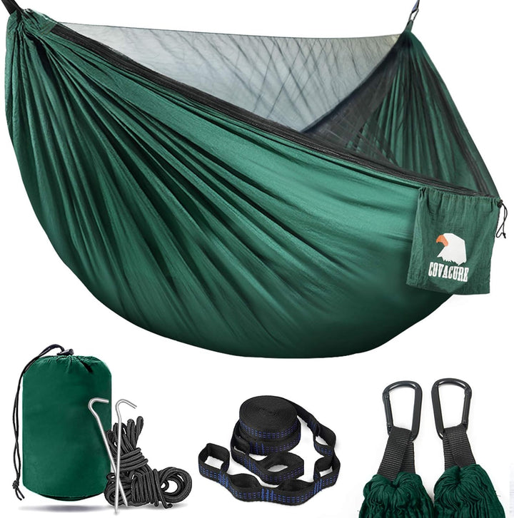 Camping Hammock, 772 Lbs Capacity Double Hammock - Dark Green | Lightweight Hammocks with Tree Straps & Carry Bag, Durable Parachute Nylon, Portable for Hiking, Backyard, Travel, Beach