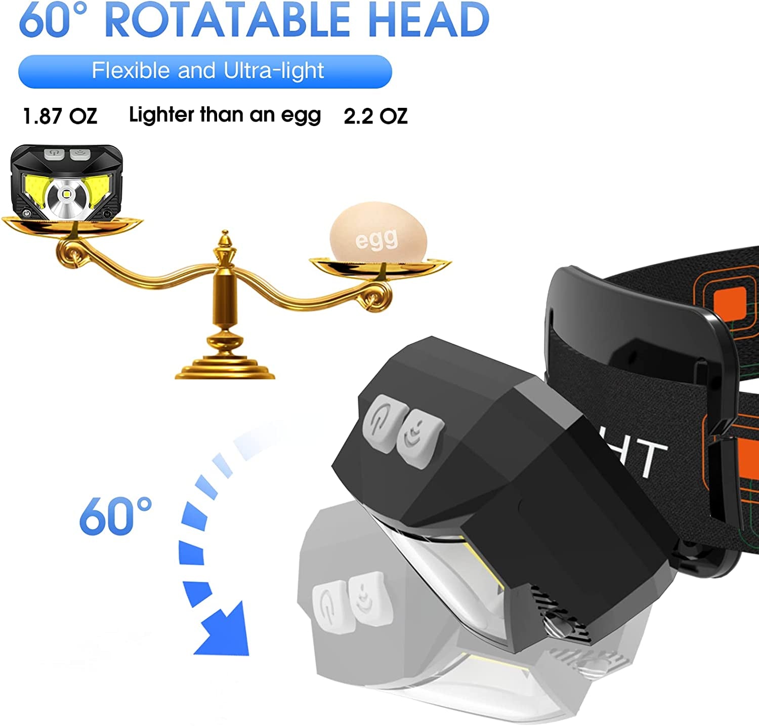 Headlamp Flashlight, Lumen Bright Head Lamps LED Rechargeable Camping | Ultra-Light, with White Red Light, 2-Pack Waterproof Motion Sensor Headlight, 8 Modes for Outdoor Running Hiking Fishing