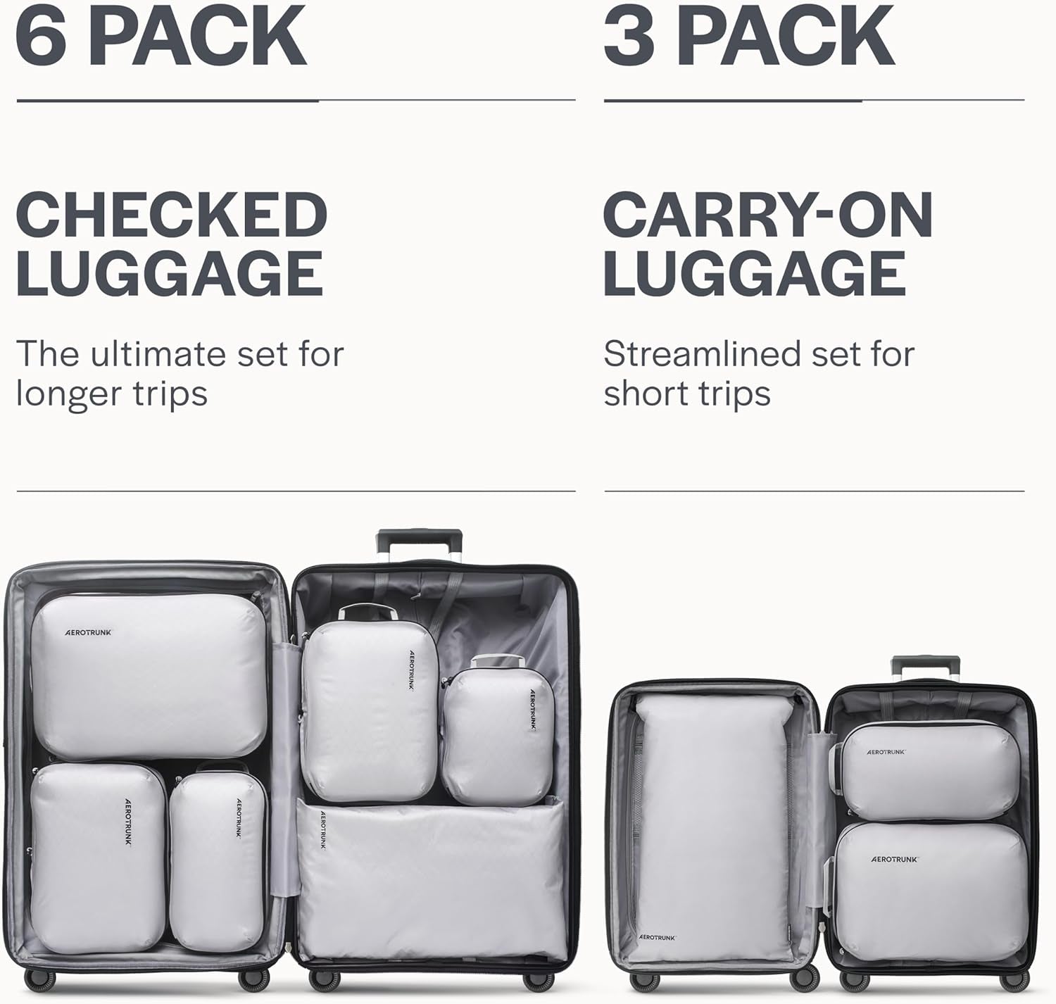 Ultralight Compression Packing Cubes for Travel, 6-Pack, Light Grey
