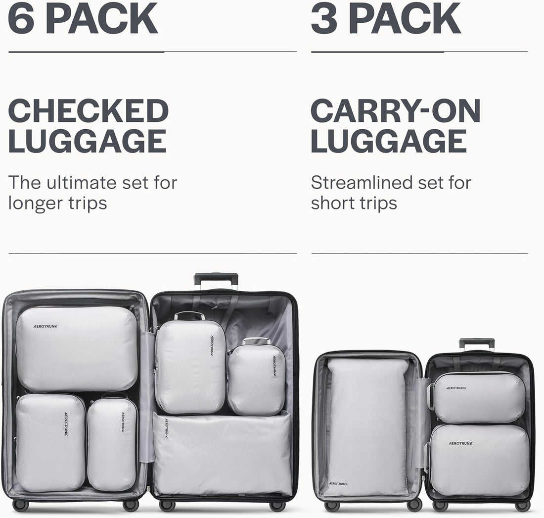 Ultralight Compression Packing Cubes for Travel, 6-Pack, Light Grey