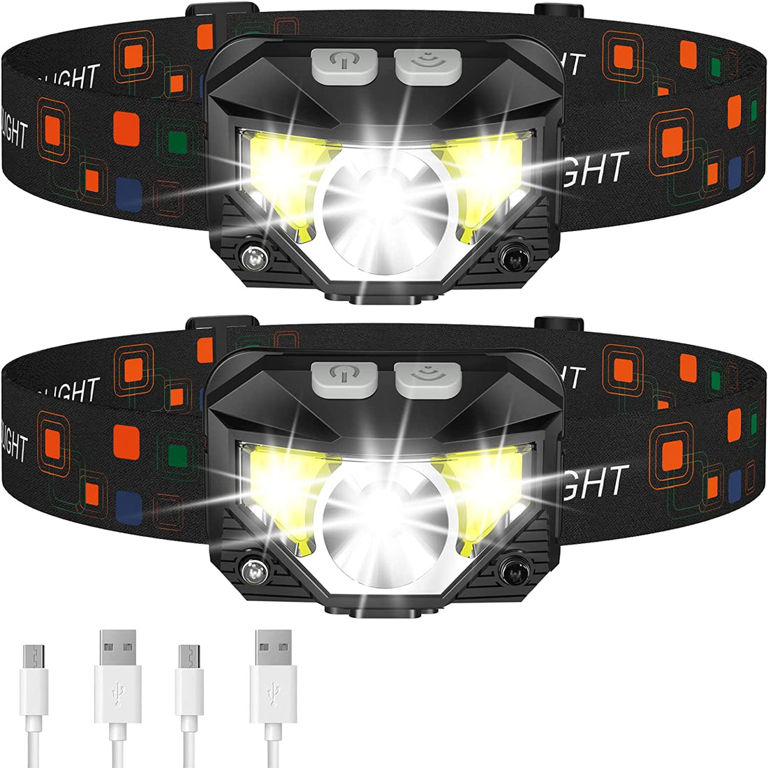 Headlamp Flashlight, Lumen Bright Head Lamps LED Rechargeable Camping | Ultra-Light, with White Red Light, 2-Pack Waterproof Motion Sensor Headlight, 8 Modes for Outdoor Running Hiking Fishing