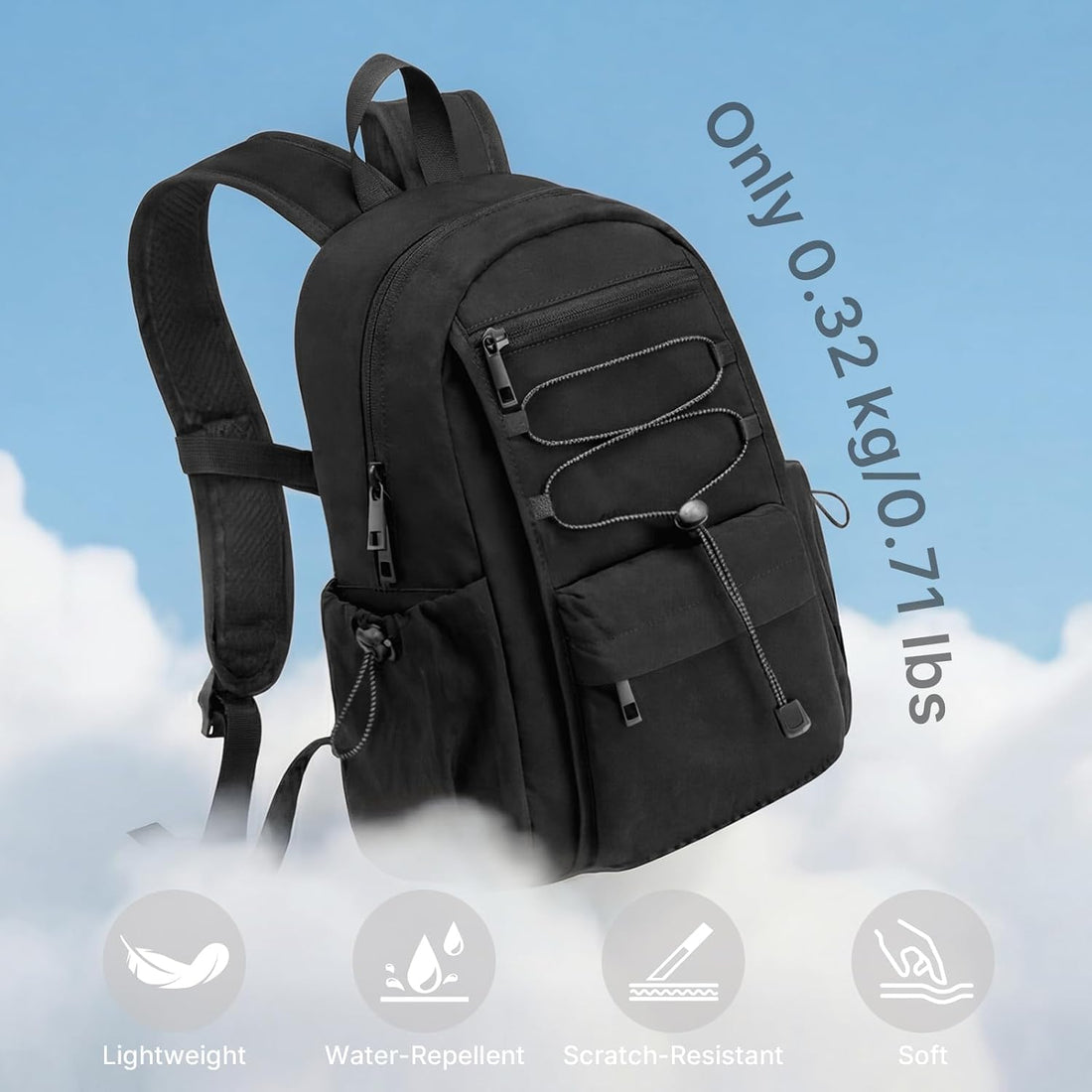 10L Small Backpack for Women Men | Mini Lightweight Hiking Travel Casual Daypack, Water Repellent Fabric, Fits 11" Tablet, Black