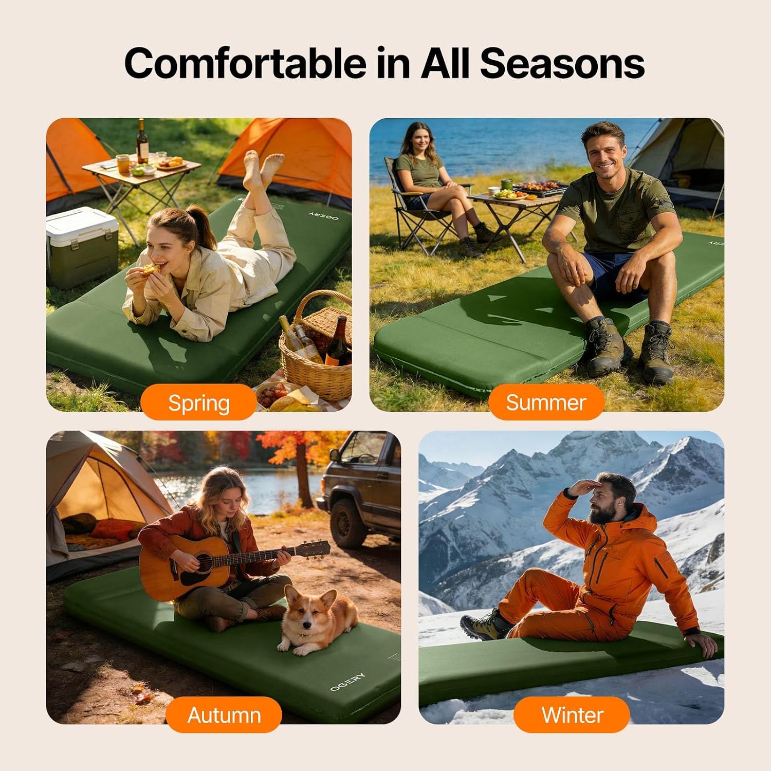 Self-Inflating Sleeping Pad, 3" Memory Foam Camping Mattress | Built-In Foot Pump, Insulated Foam, Memory Foam, Car Camping, Tent Camping, Backpacking, Compact Storage, 4-Season