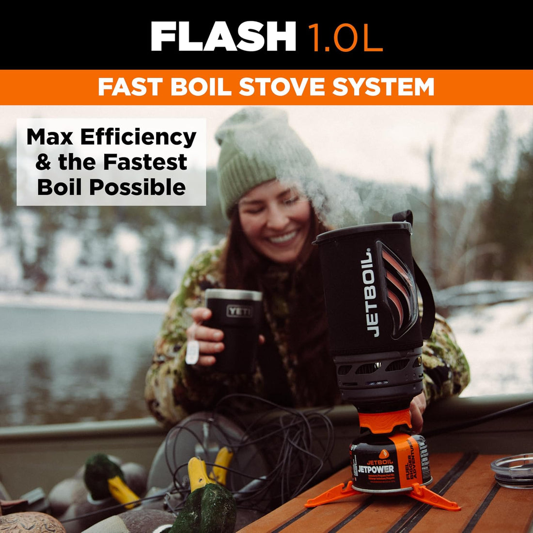 Jetboil Flash Portable Fast Boil Stove for Camping and Backpacking with 1-Step Auto Ignition, Propane/Isobutane Burner with Cooking Cup