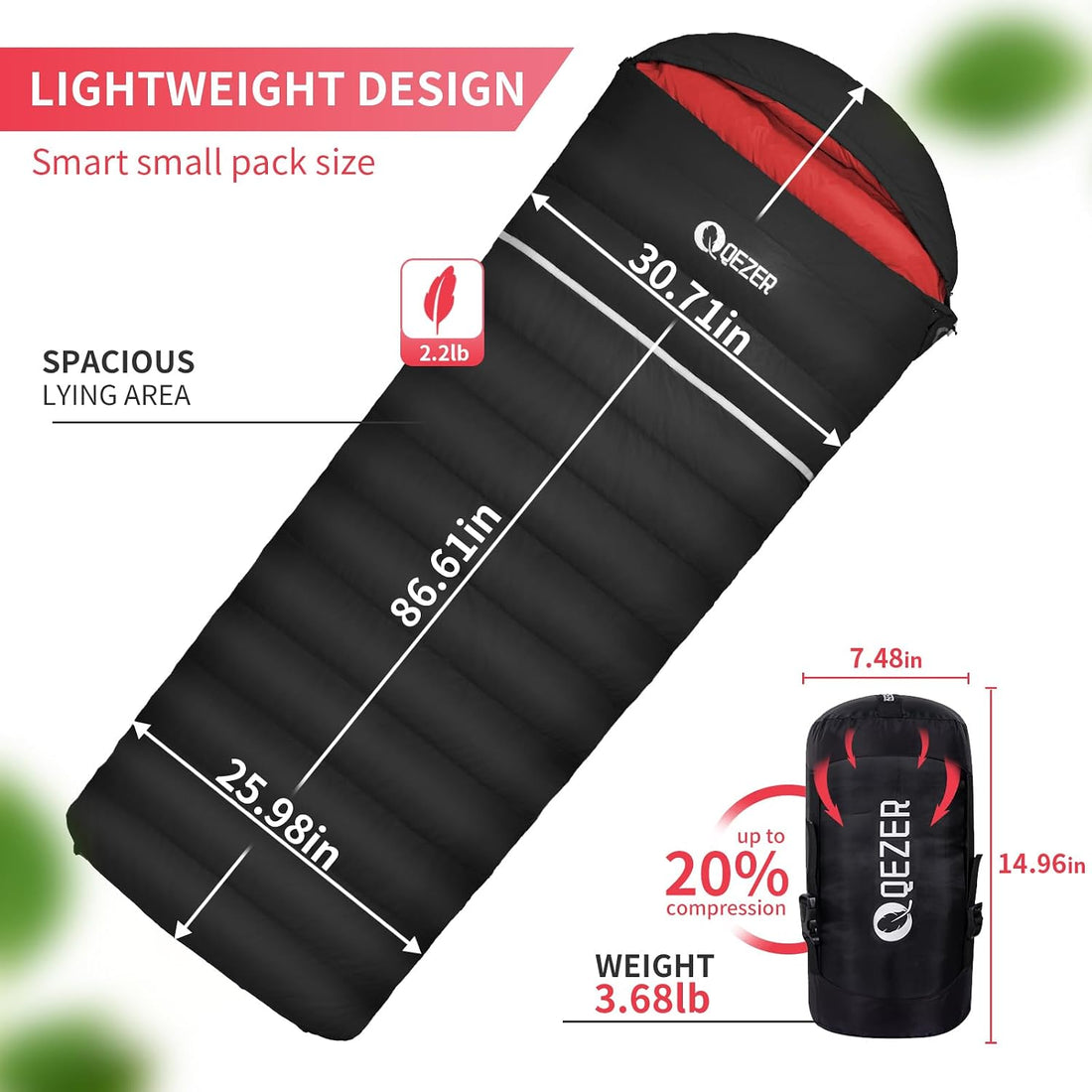 Down Sleeping Bag for Adults, 600 Fill Power Ultralight Backpacking | 600 Fill Power Down,Compact Carry,Ultralight Trail Use,Camping Hiking Backpacking,Cold and Warm Weather Use