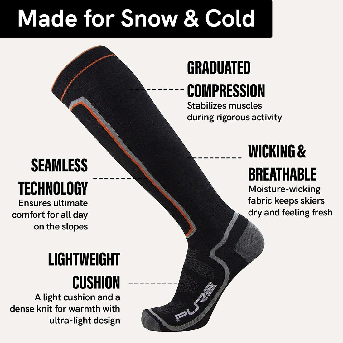 Ultra Light Ski Socks – Thin Premium Merino Wool Skiing for Men, Women – Snowboard