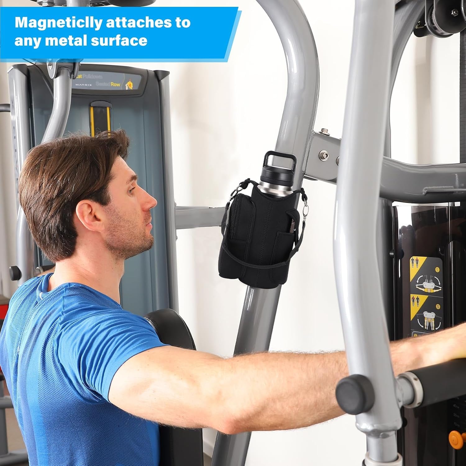 Magnetic Gym Bag Water Bottle Carrier Holder with Phone Pockets & Shoulder Strap,Gym Magnetic Bag 5 Built-In Magnets Gym Accessories Organizer Sling Bottle Bag Pouch Sleeve