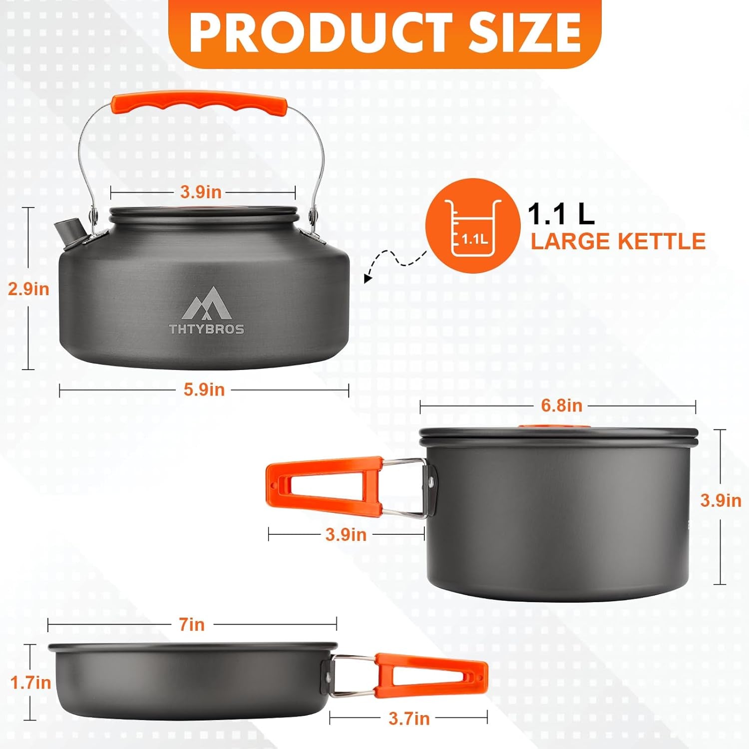 17Pcs Camping Cookware Mess Kit,For Camping,Backpacking,Picnic | 0.45Gal Pot,7Inches Pan,0.30Gal Kettle Set with 2 Set Stainless Steel Cups Plates Forks Knives Spoons,Pots, Pans & Griddles