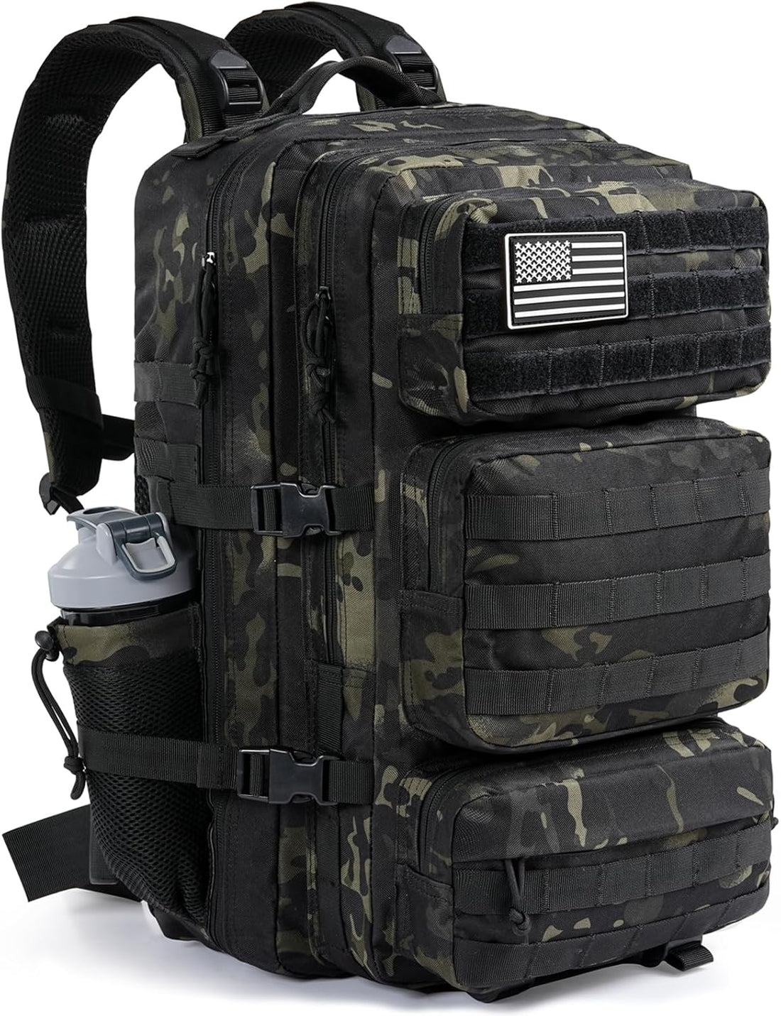 Military Tactical Backpack 50L Large Day Backpack for Men Molle Army 3 Days Assault Pack Bug Out Bag Water Resistant and Heavy Duty Hiking Treeking Rucksack - Black Camo