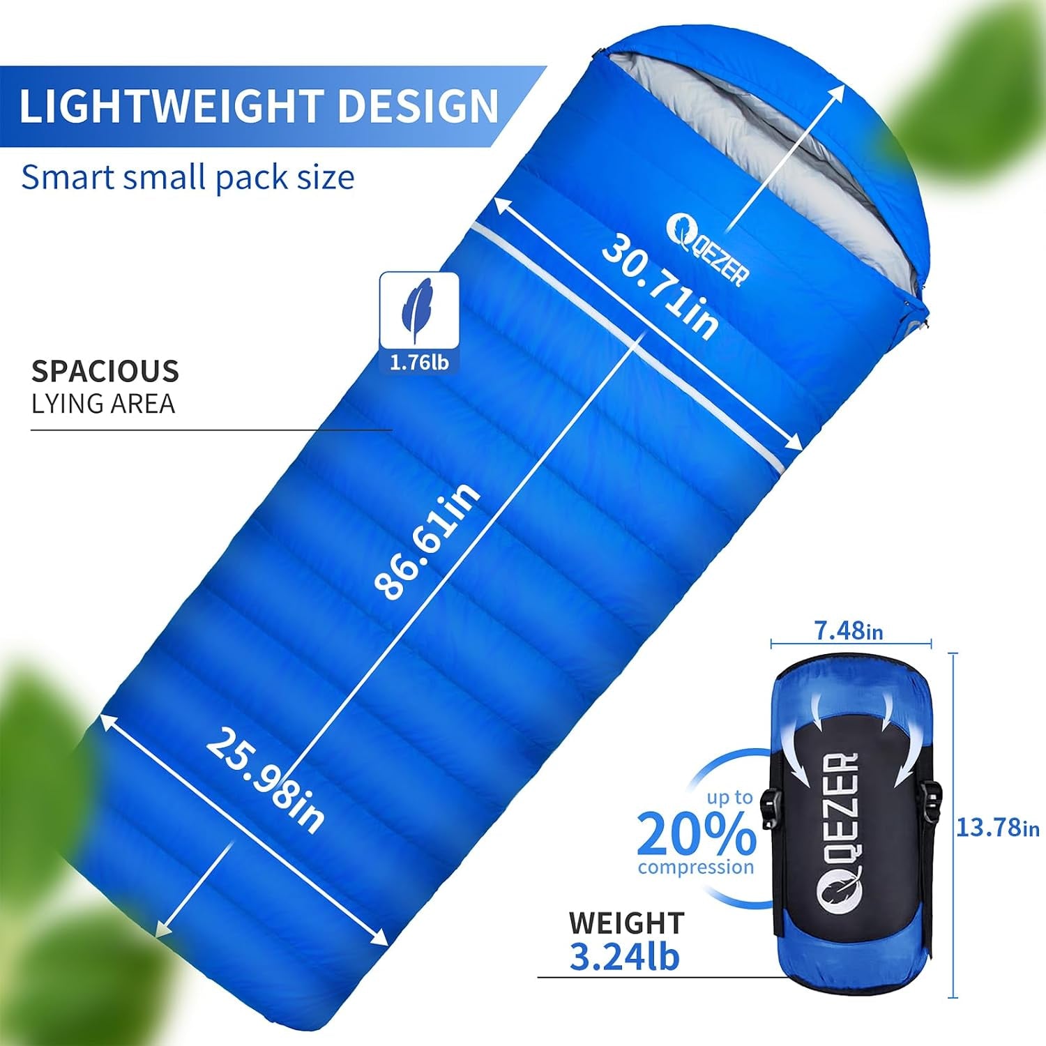 Down Sleeping Bag for Adults, 600 Fill Power Ultralight Backpacking | 600 Fill Power Down,Compact Carry,Ultralight Trail Use,Camping Hiking Backpacking,Cold and Warm Weather Use