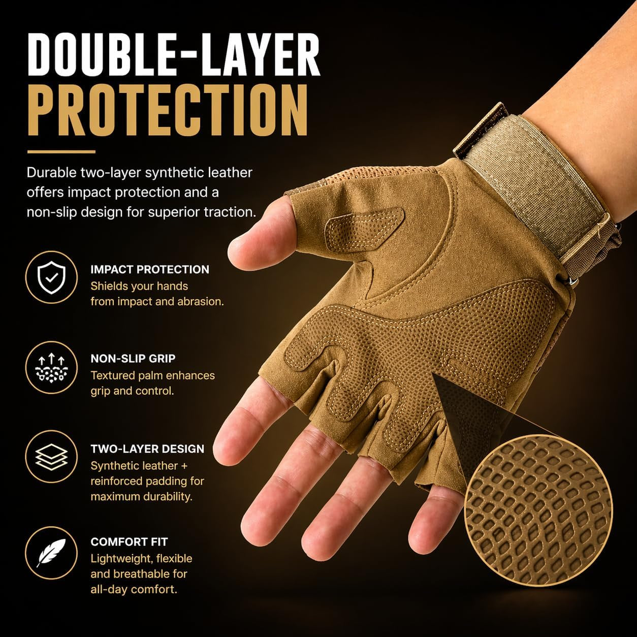 Fingerless Tactical Gloves – Men & Women, Breathable & Impact-Resistant Half-Finger Gloves for Motorcyclists, Airsoft, Cycling & Hunting, and Outdoor Sports, Beige
