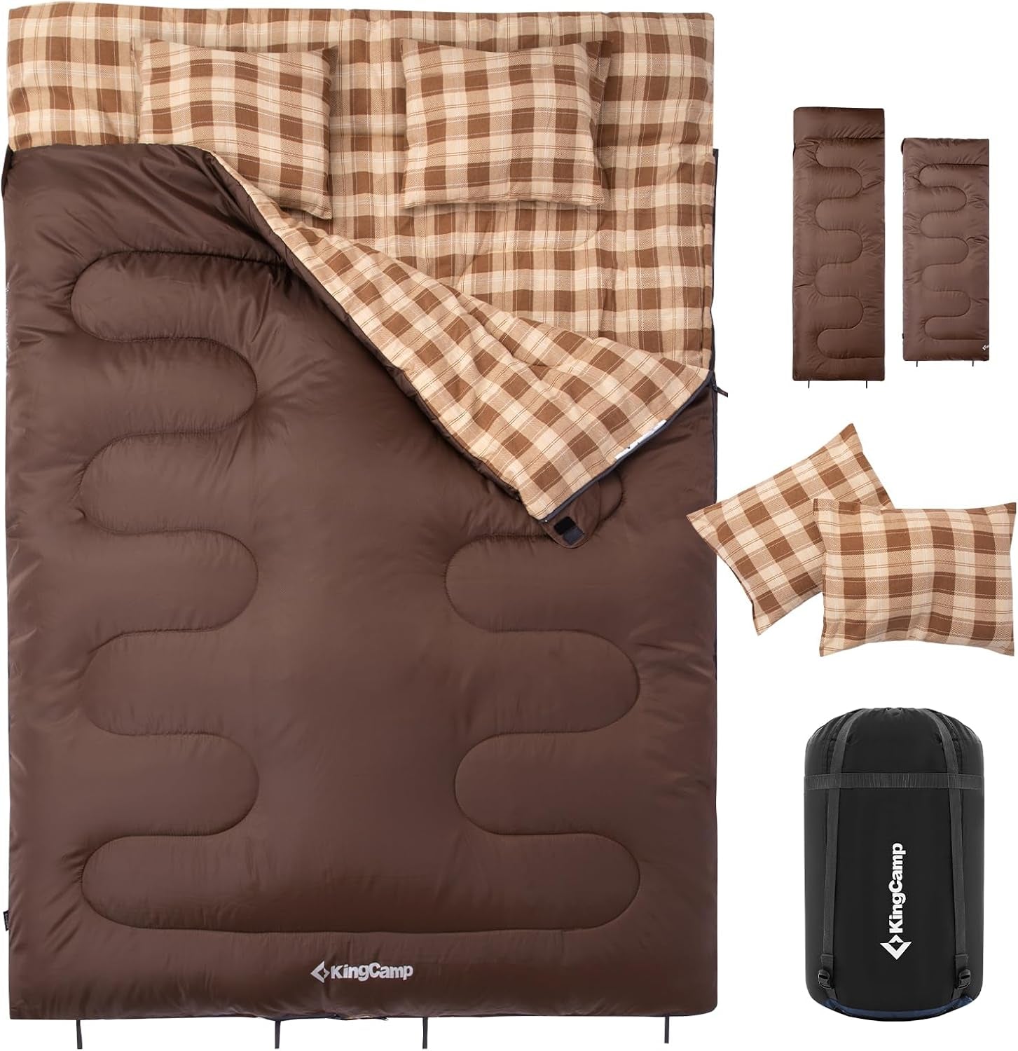 Double Sleeping Bag for Adults, Queen Size 2 Person Sleeping Bag | XXL 100% Cotton Flannel Waterproof,Lightweight,Includes 2 Pillows Sleeping Bag,Perfect for Couples Family Camping Hiking