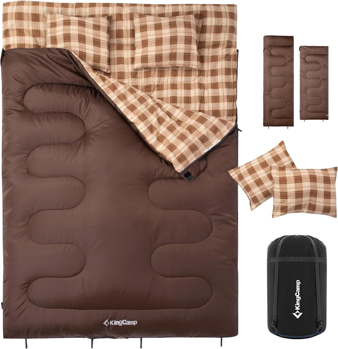 Double Sleeping Bag for Adults, Queen Size 2 Person Sleeping Bag | XXL 100% Cotton Flannel Waterproof,Lightweight,Includes 2 Pillows Sleeping Bag,Perfect for Couples Family Camping Hiking
