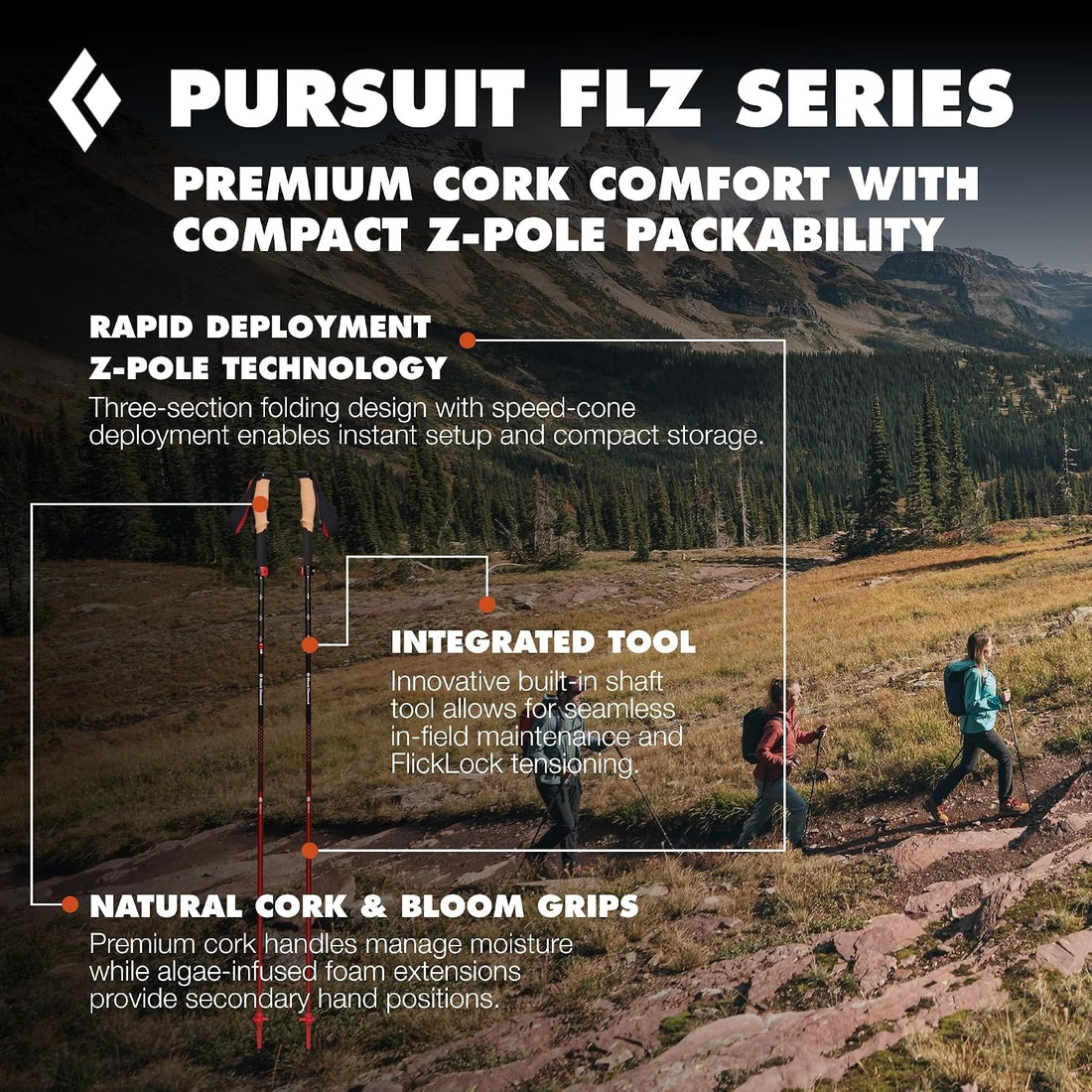 Pursuit Adjustable Trekking Poles (Pair) Natural Cork Hiking